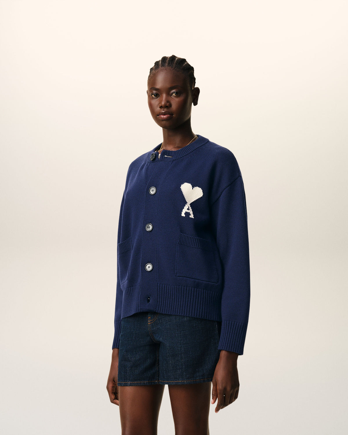 Blue Wool Crewneck Ami De Coeur Cardigan