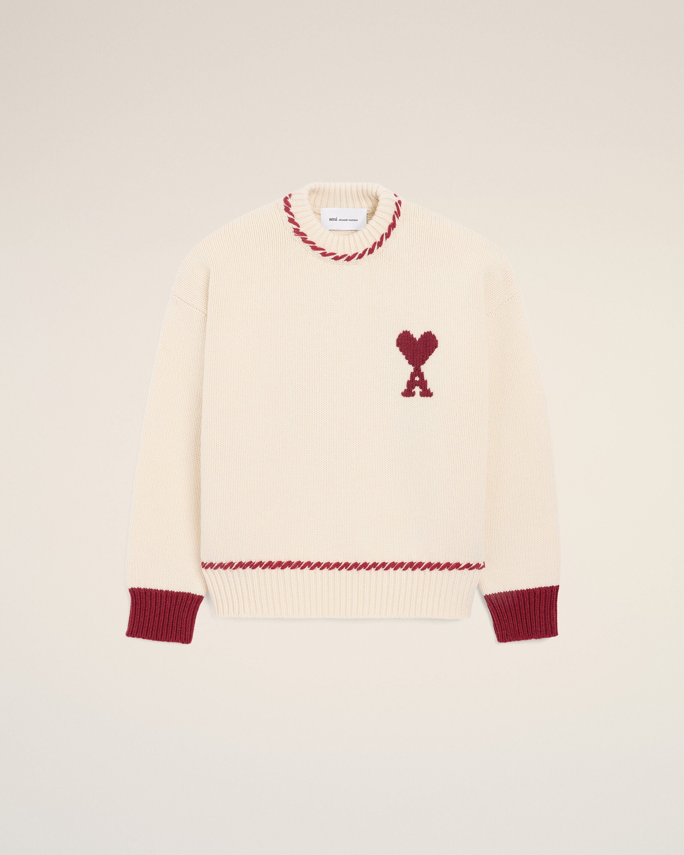 White Wool Ami De Coeur Crewneck Sweater