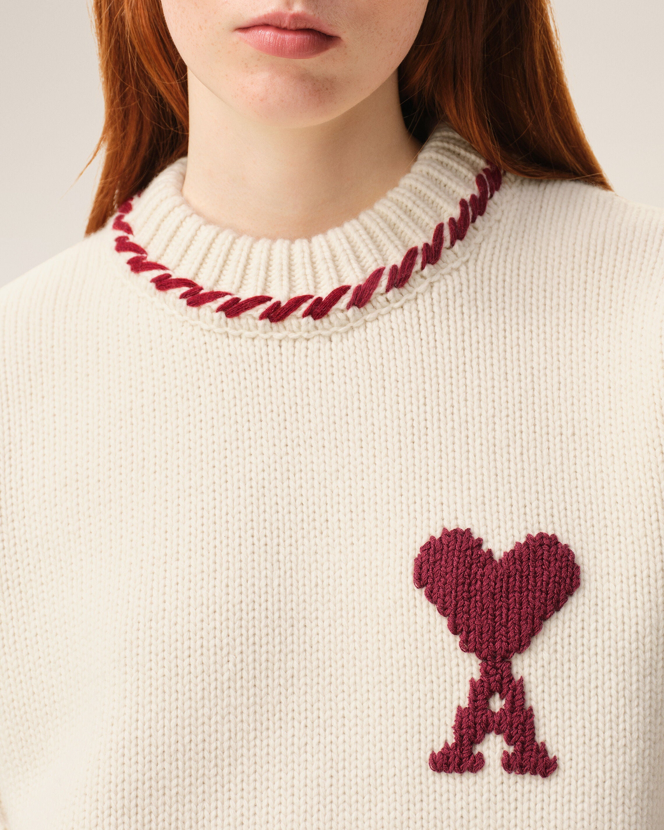 White Wool Ami De Coeur Crewneck Sweater