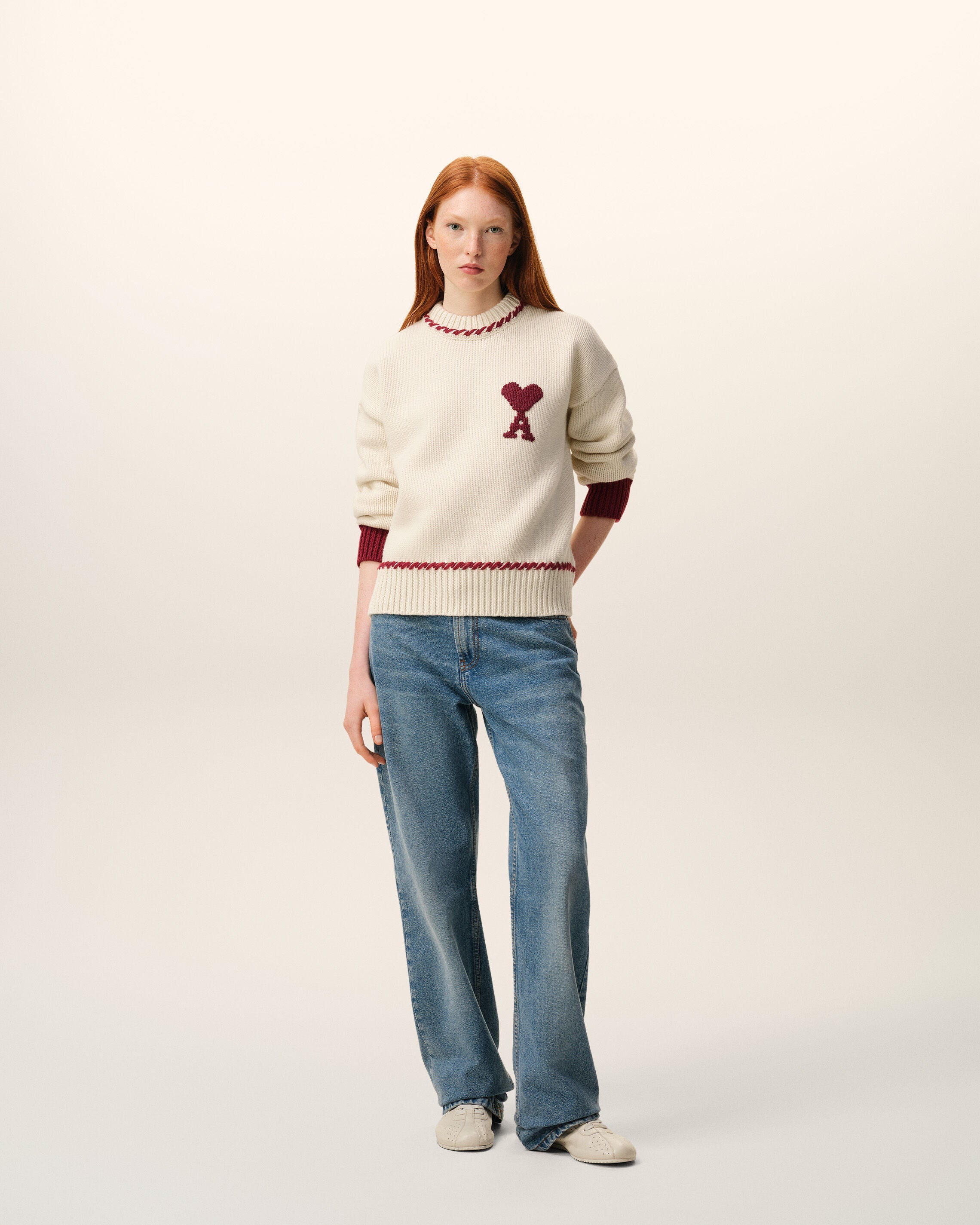 White Wool Ami De Coeur Crewneck Sweater