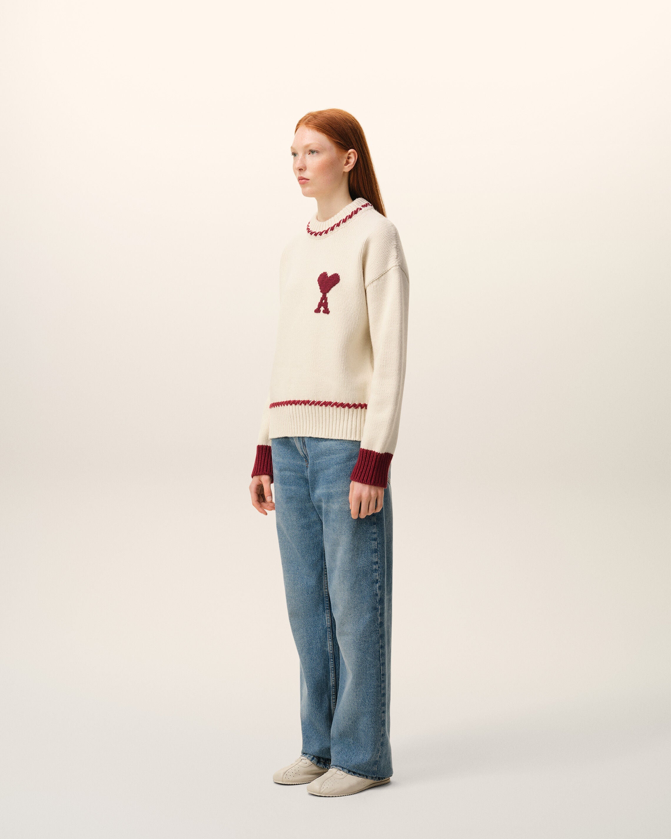 White Wool Ami De Coeur Crewneck Sweater