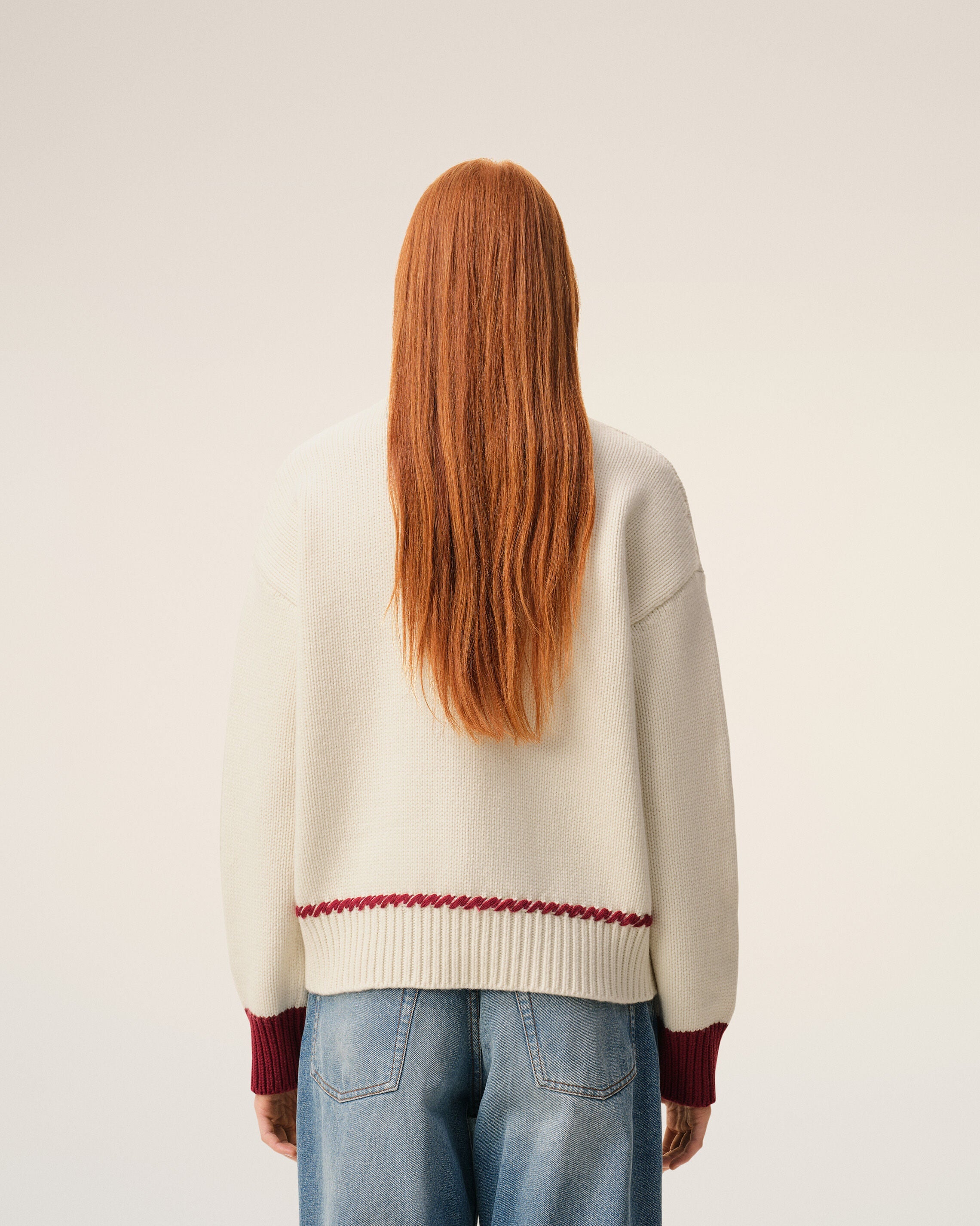 White Wool Ami De Coeur Crewneck Sweater