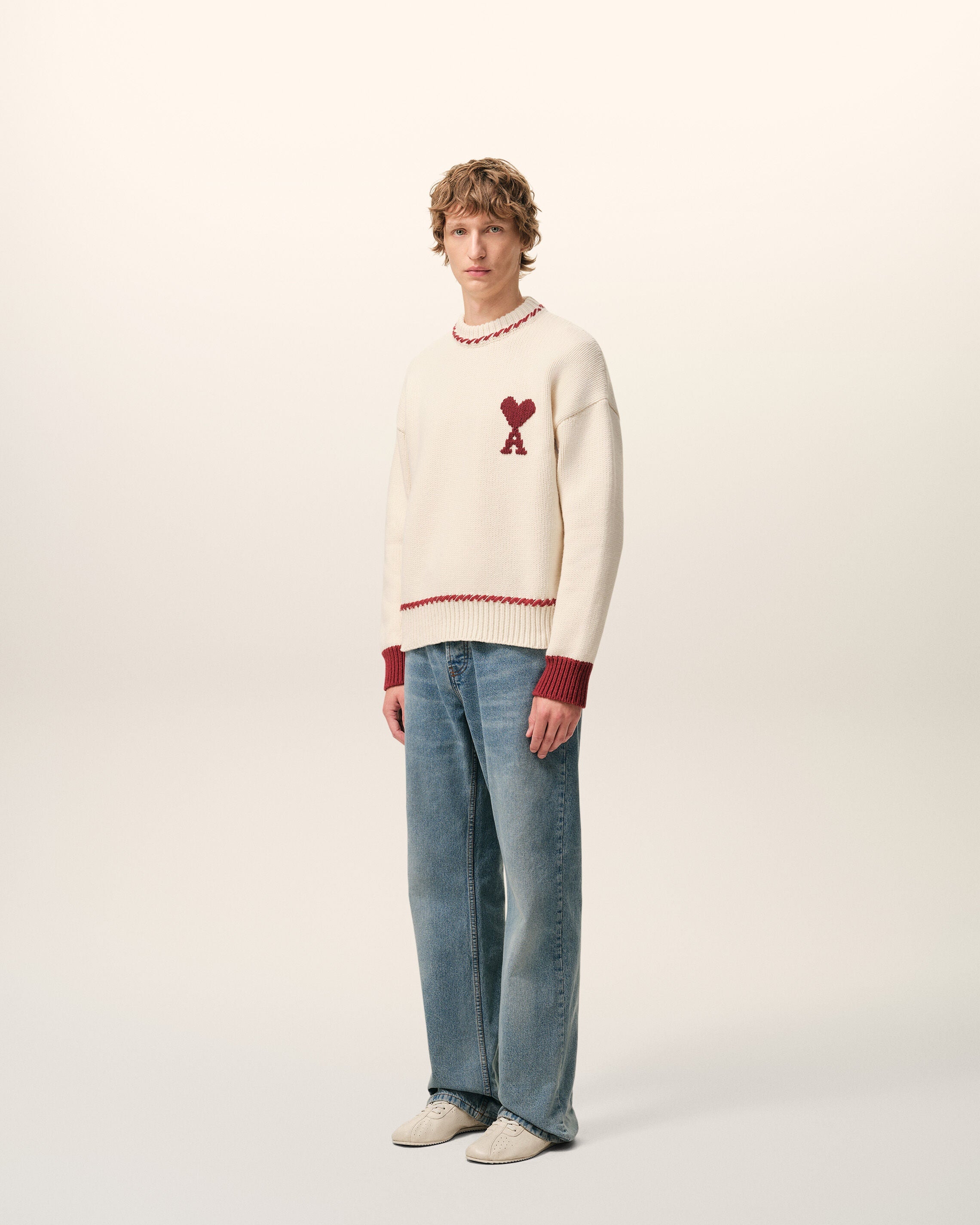 White Wool Ami De Coeur Crewneck Sweater