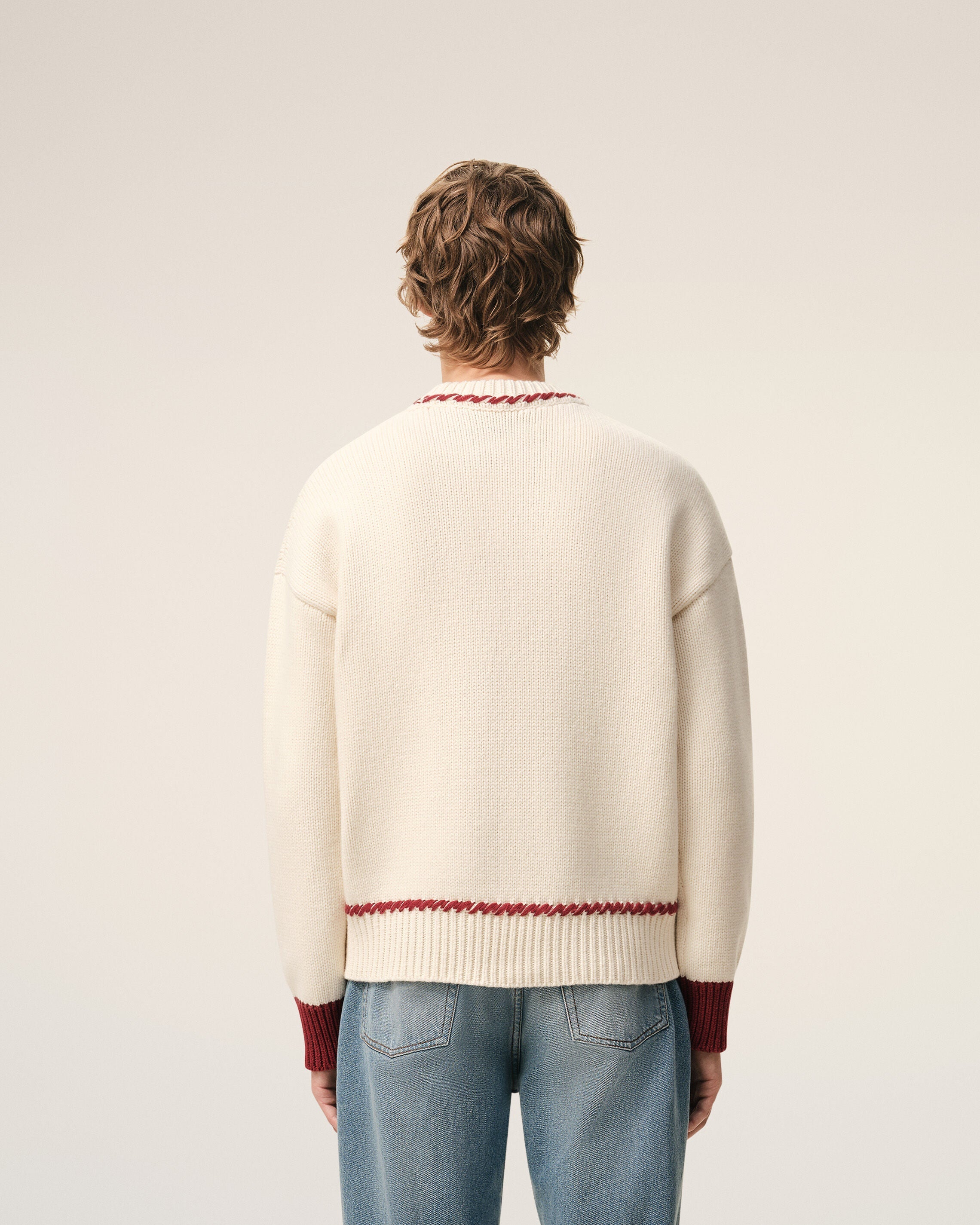 White Wool Ami De Coeur Crewneck Sweater