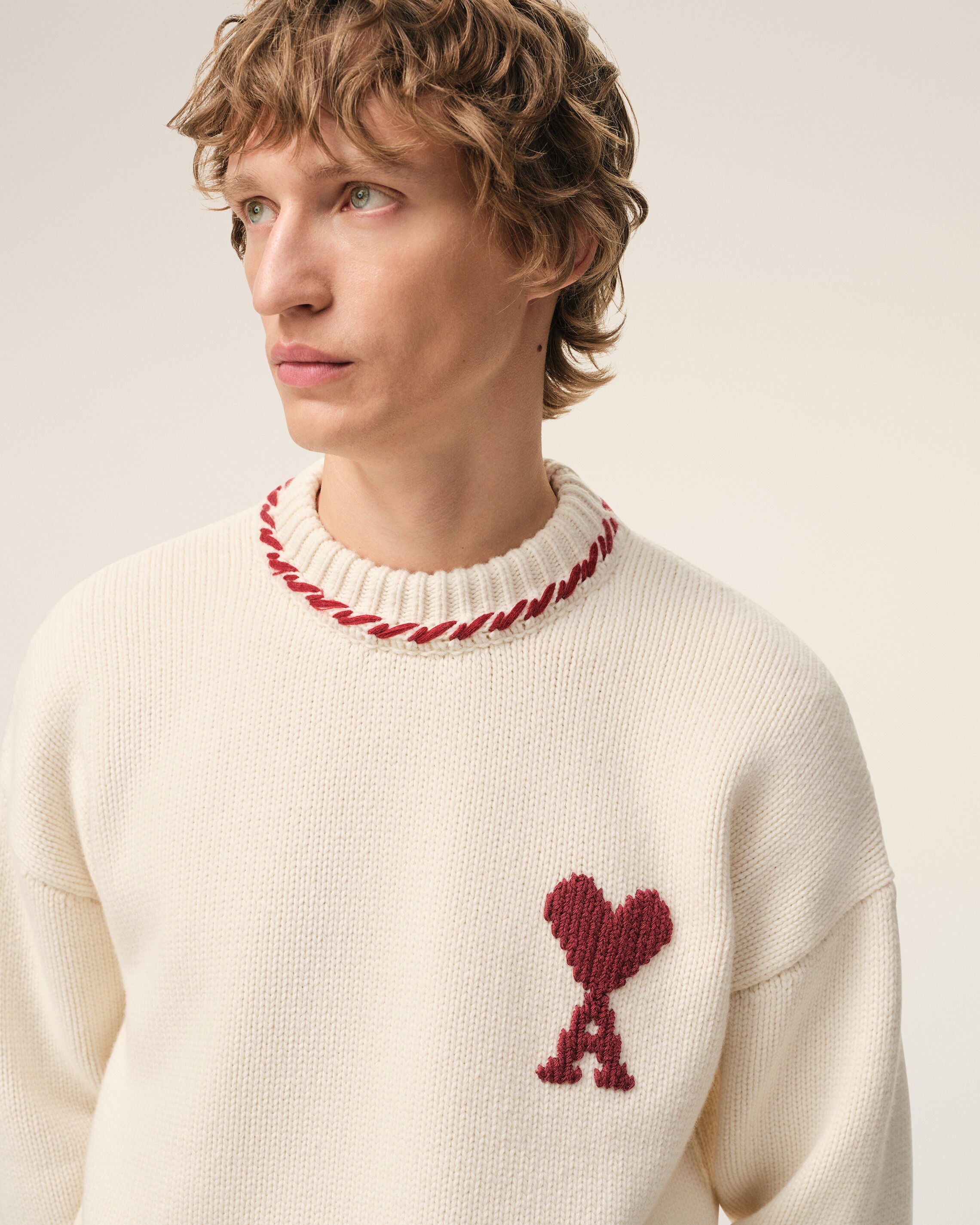 White Wool Ami De Coeur Crewneck Sweater