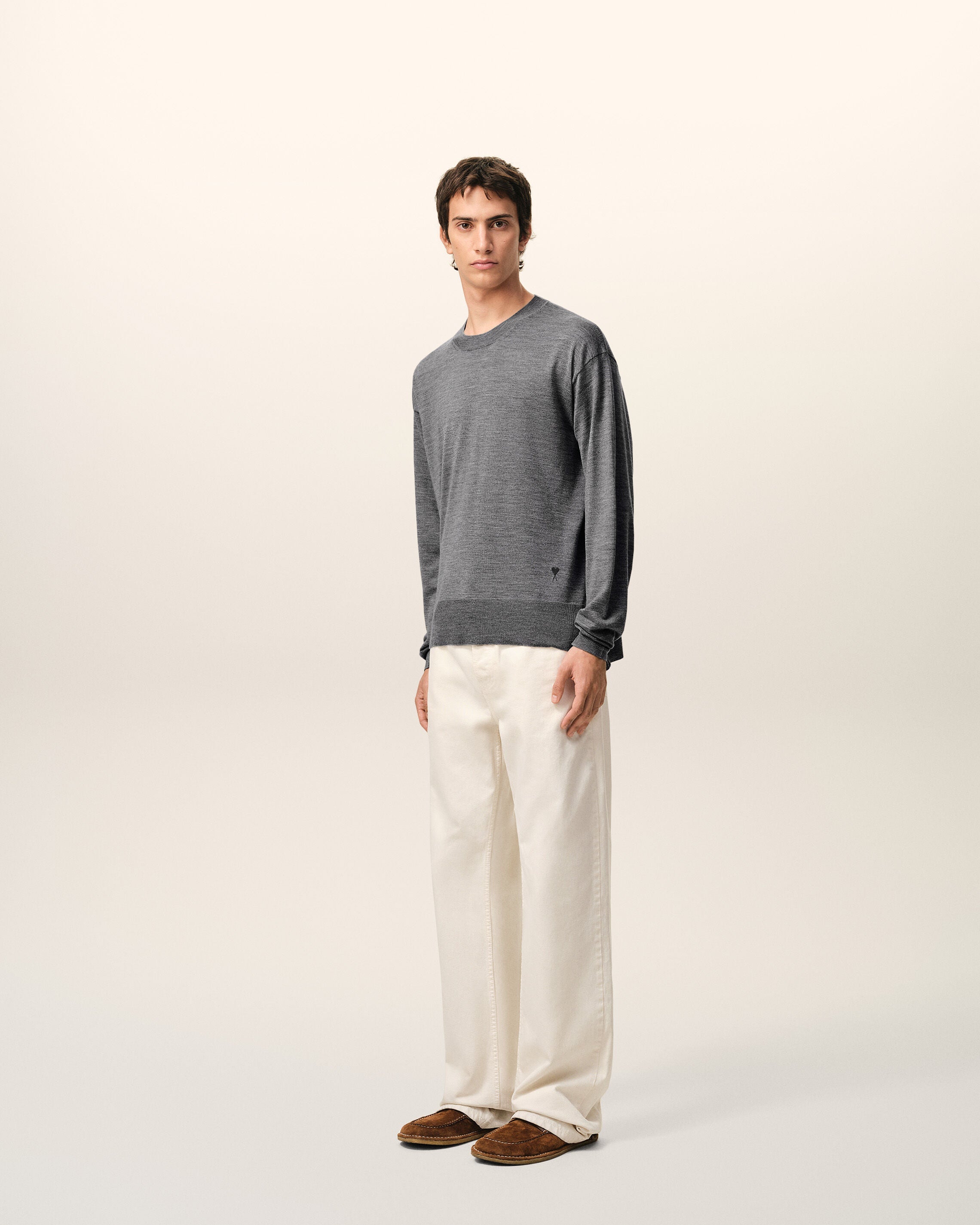 Grey Thin Wool Crewneck Ami De Coeur Sweater