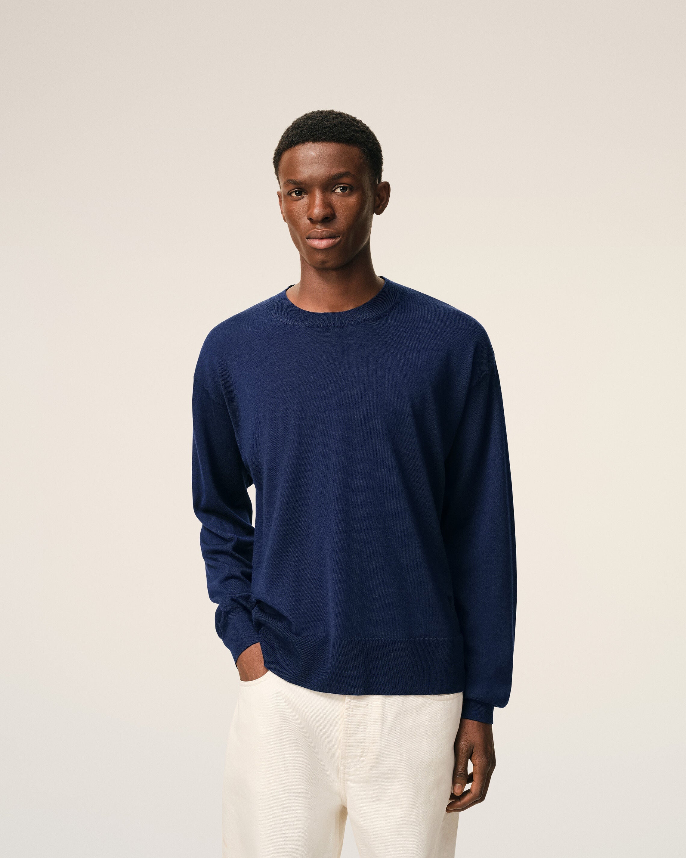 Bleu Thin Wool Crewneck Ami De Coeur Sweater