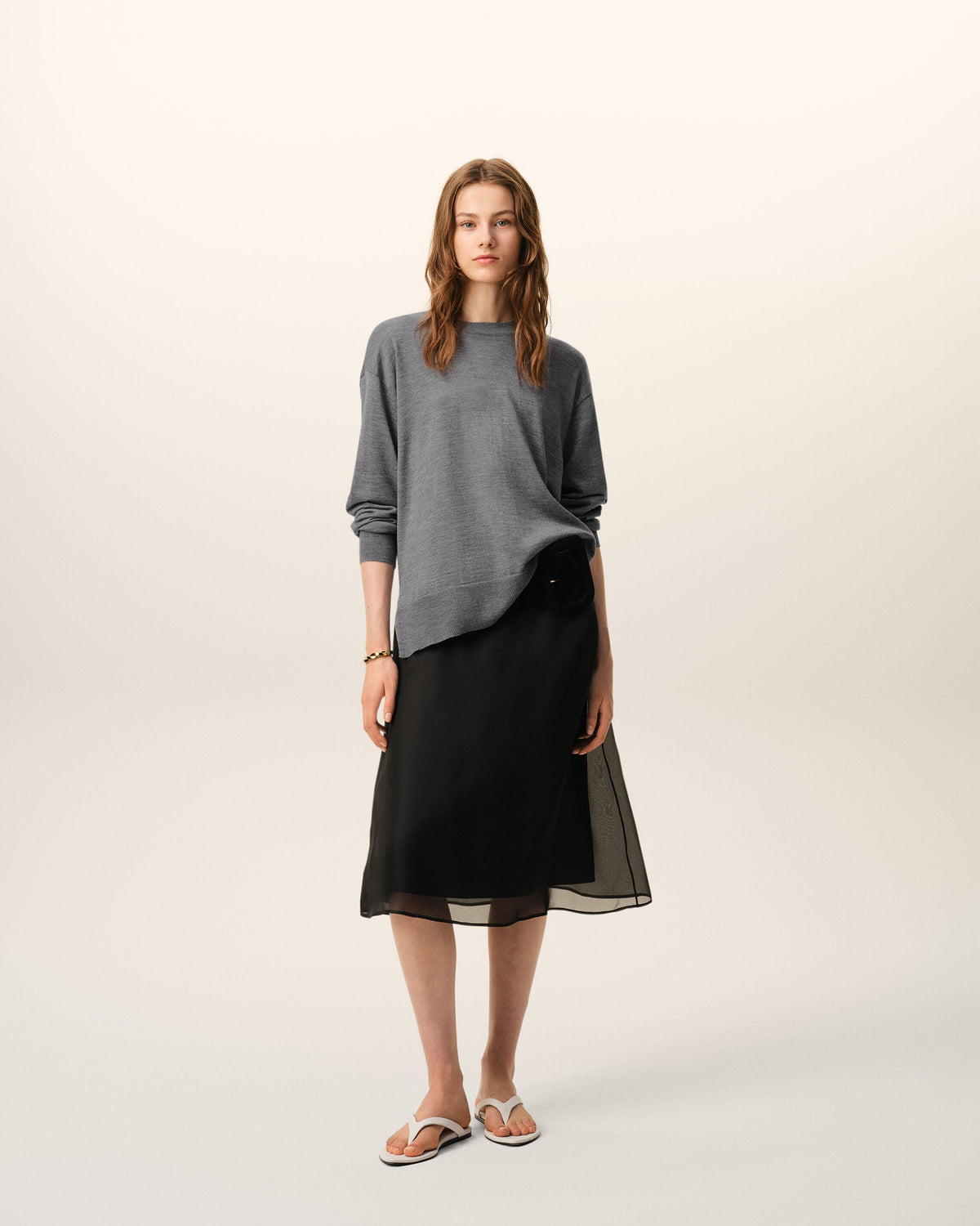 Grey Thin Wool Crewneck Ami De Coeur Sweater