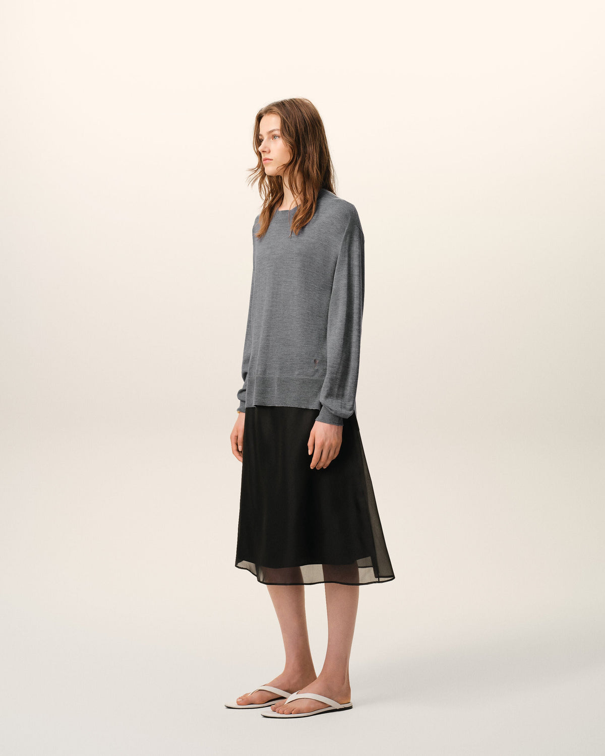 Grey Thin Wool Crewneck Ami De Coeur Sweater