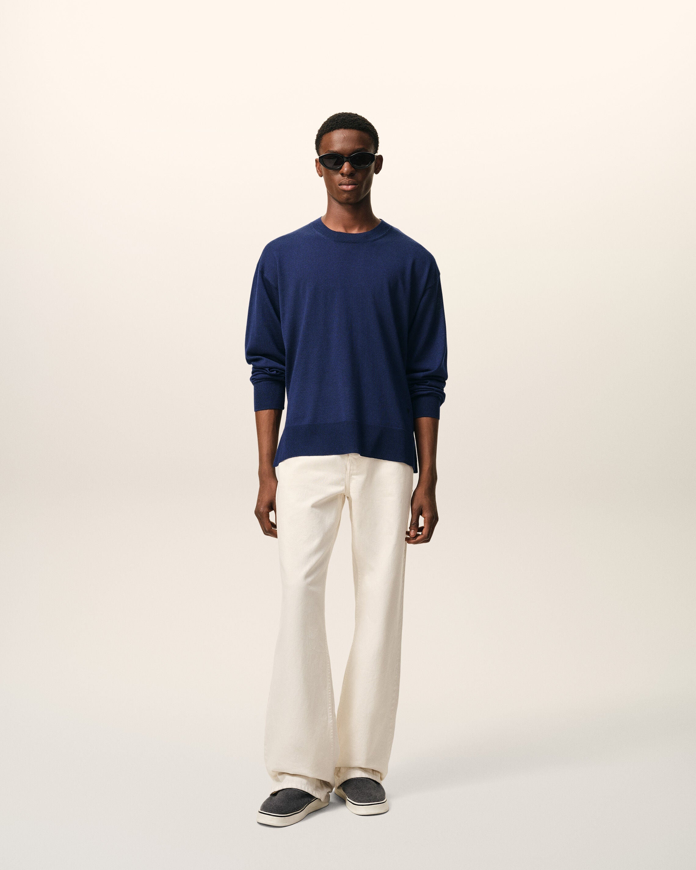 Bleu Thin Wool Crewneck Ami De Coeur Sweater