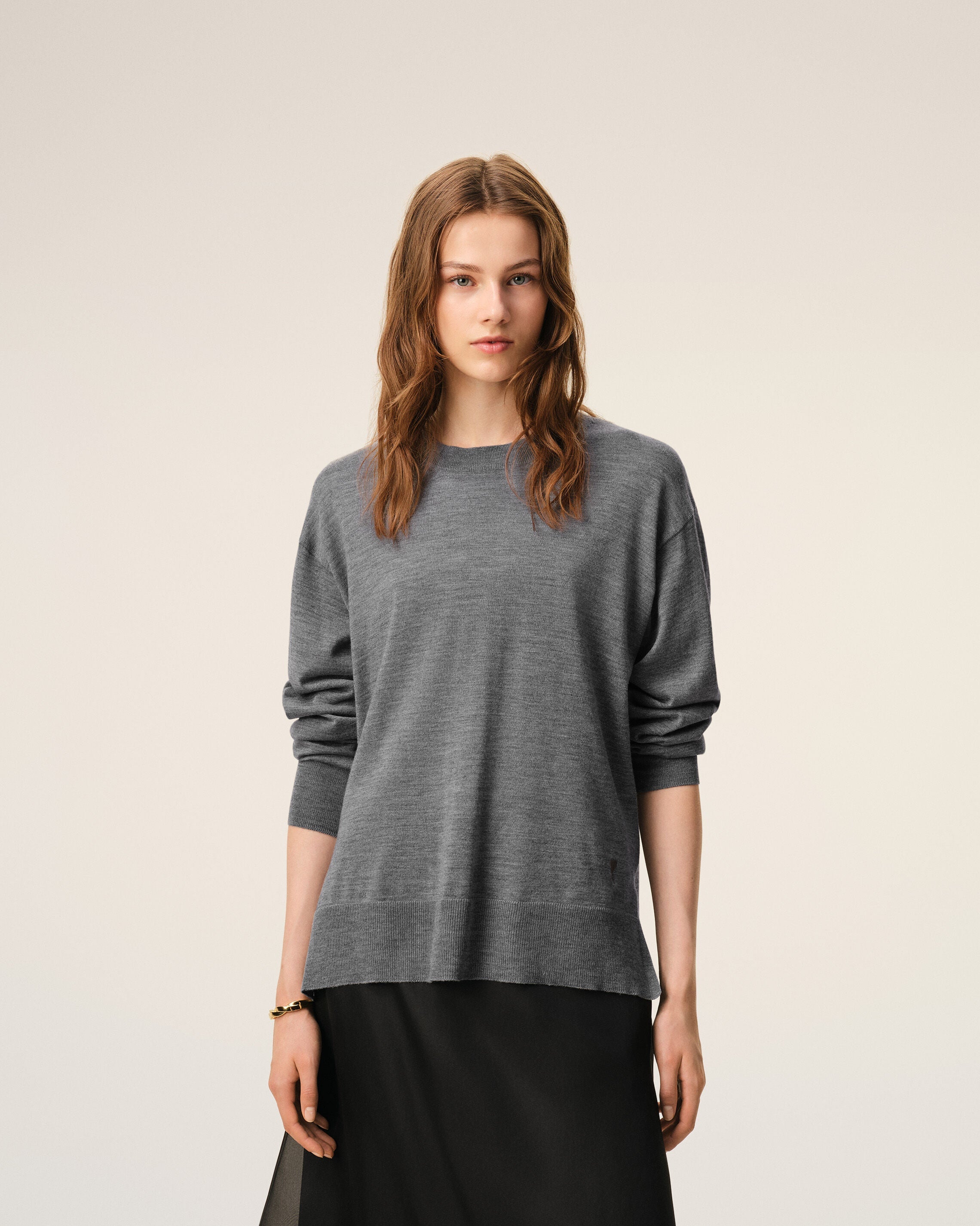 Grey Thin Wool Crewneck Ami De Coeur Sweater