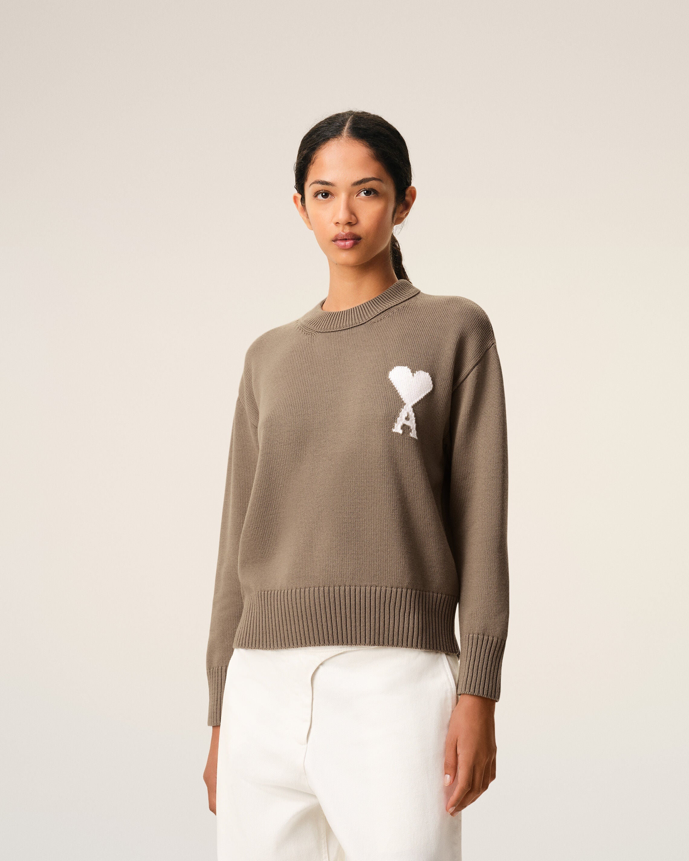 Beige Wool And Cotton Crewneck Ami De Coeur Sweater