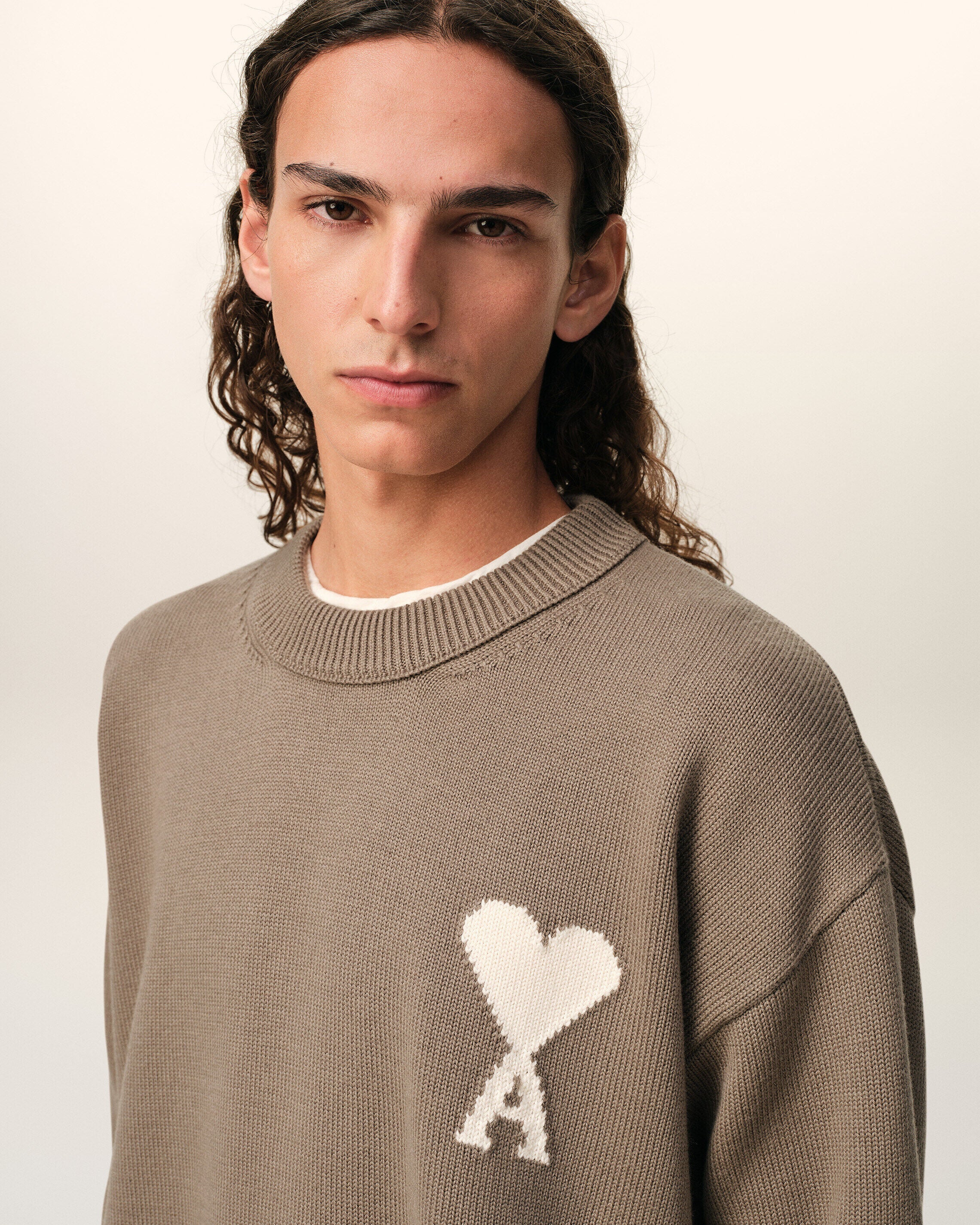 Beige Wool And Cotton Crewneck Ami De Coeur Sweater
