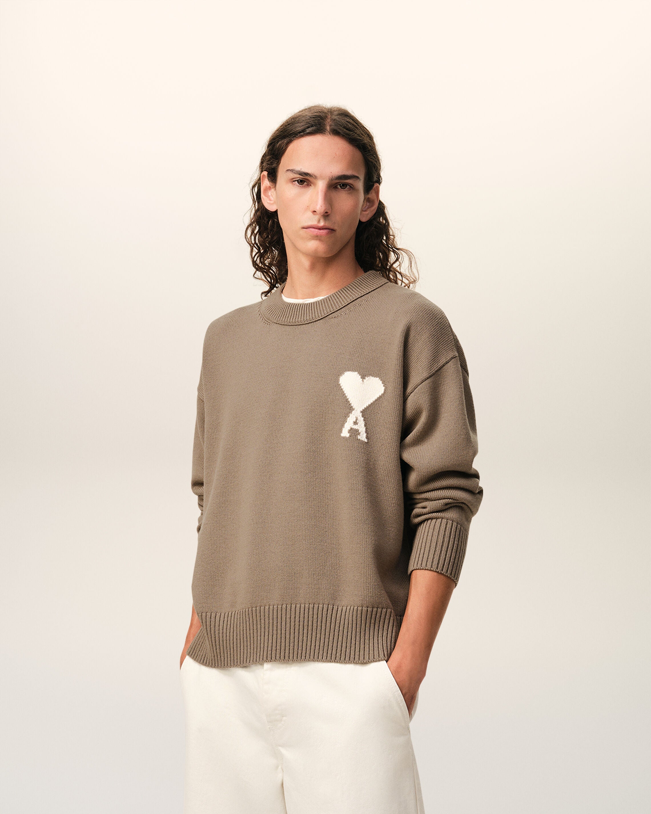 Beige Wool And Cotton Crewneck Ami De Coeur Sweater