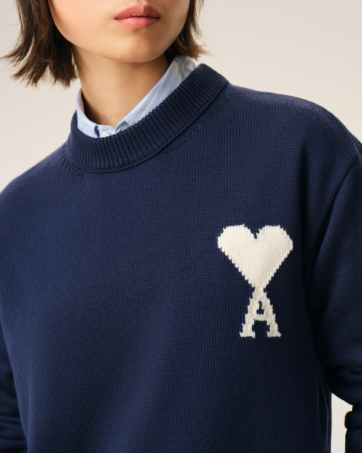 Blue Wool And Cotton Crewneck Ami De Coeur Sweater