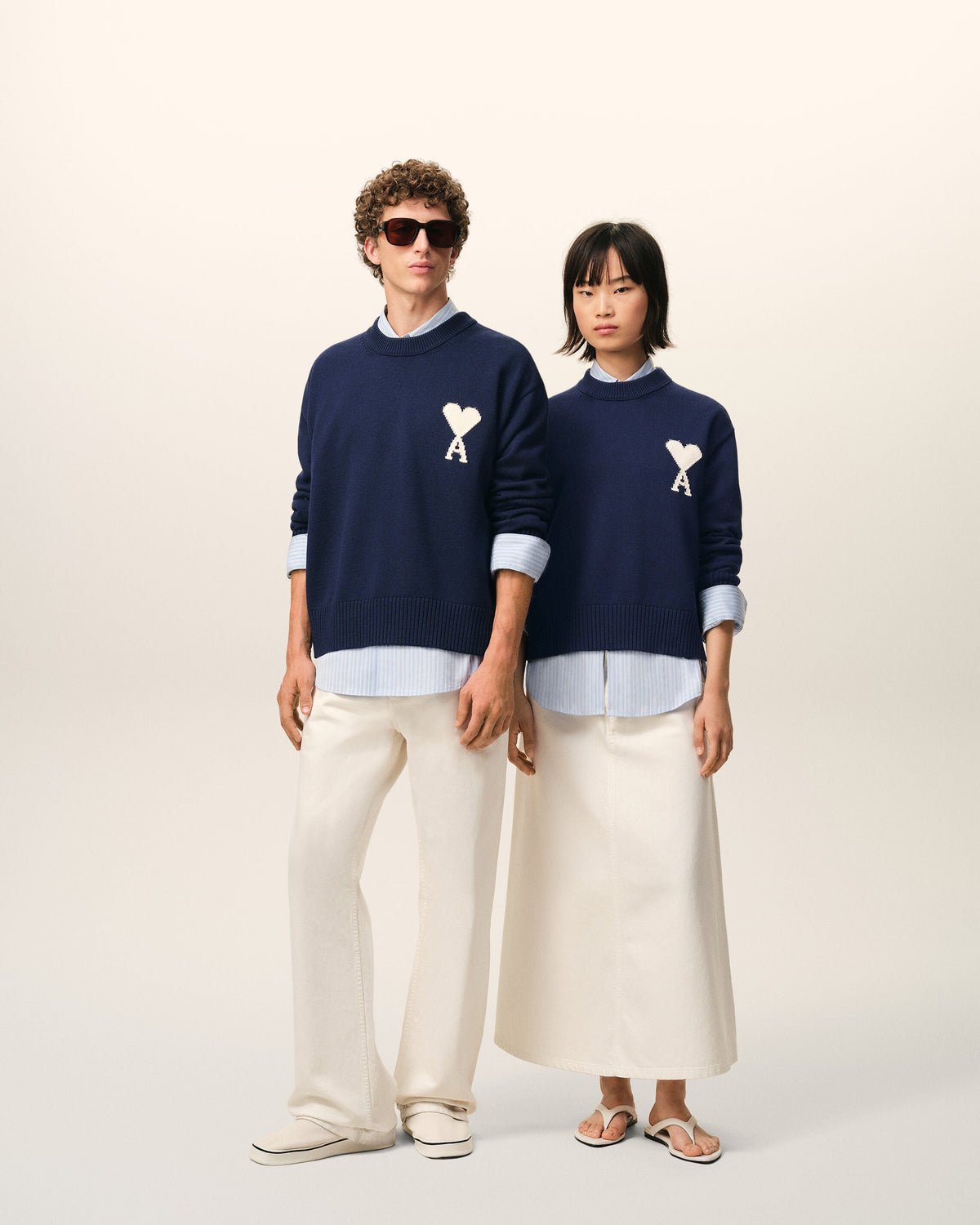 Blue Wool And Cotton Crewneck Ami De Coeur Sweater