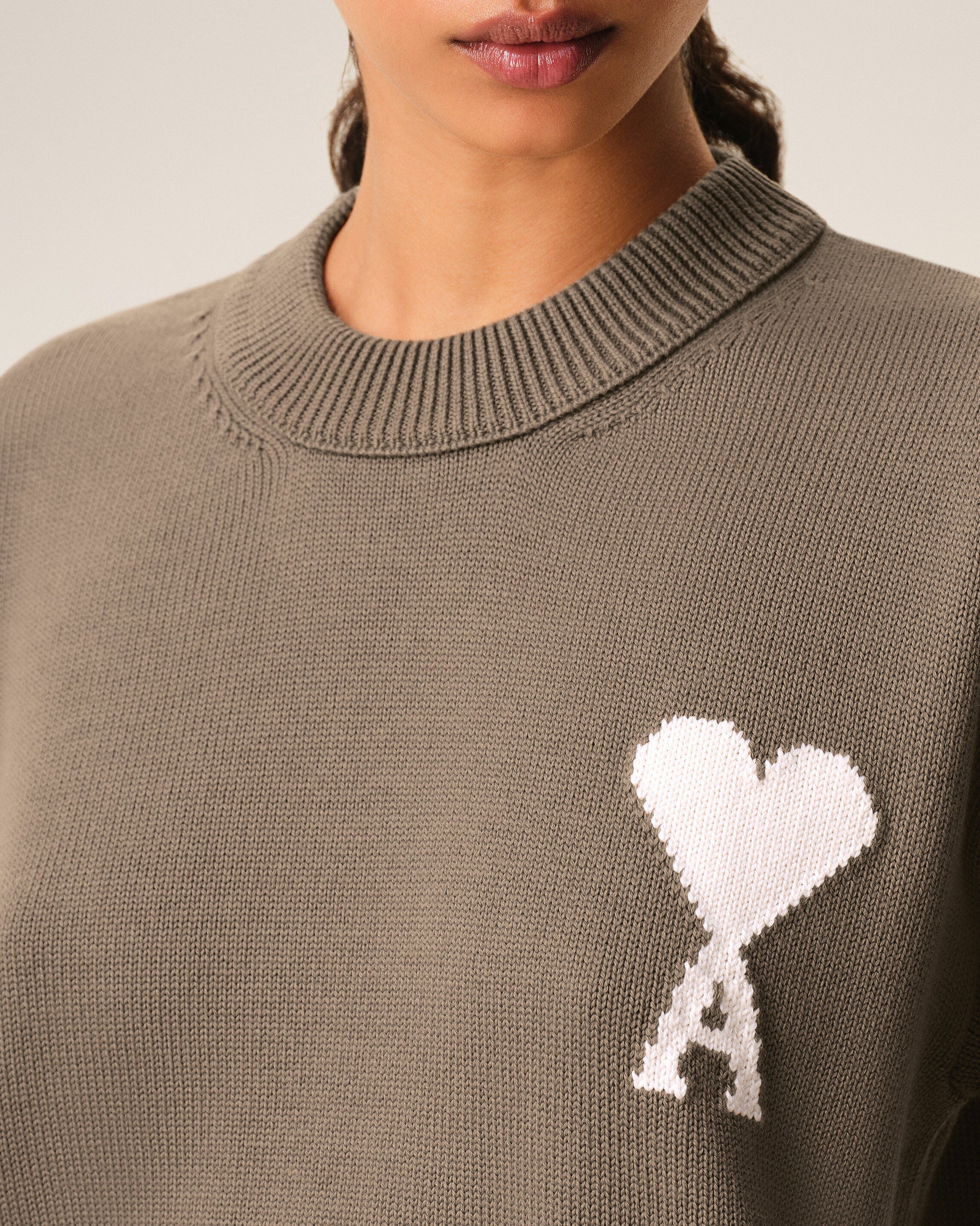 Beige Wool And Cotton Crewneck Ami De Coeur Sweater