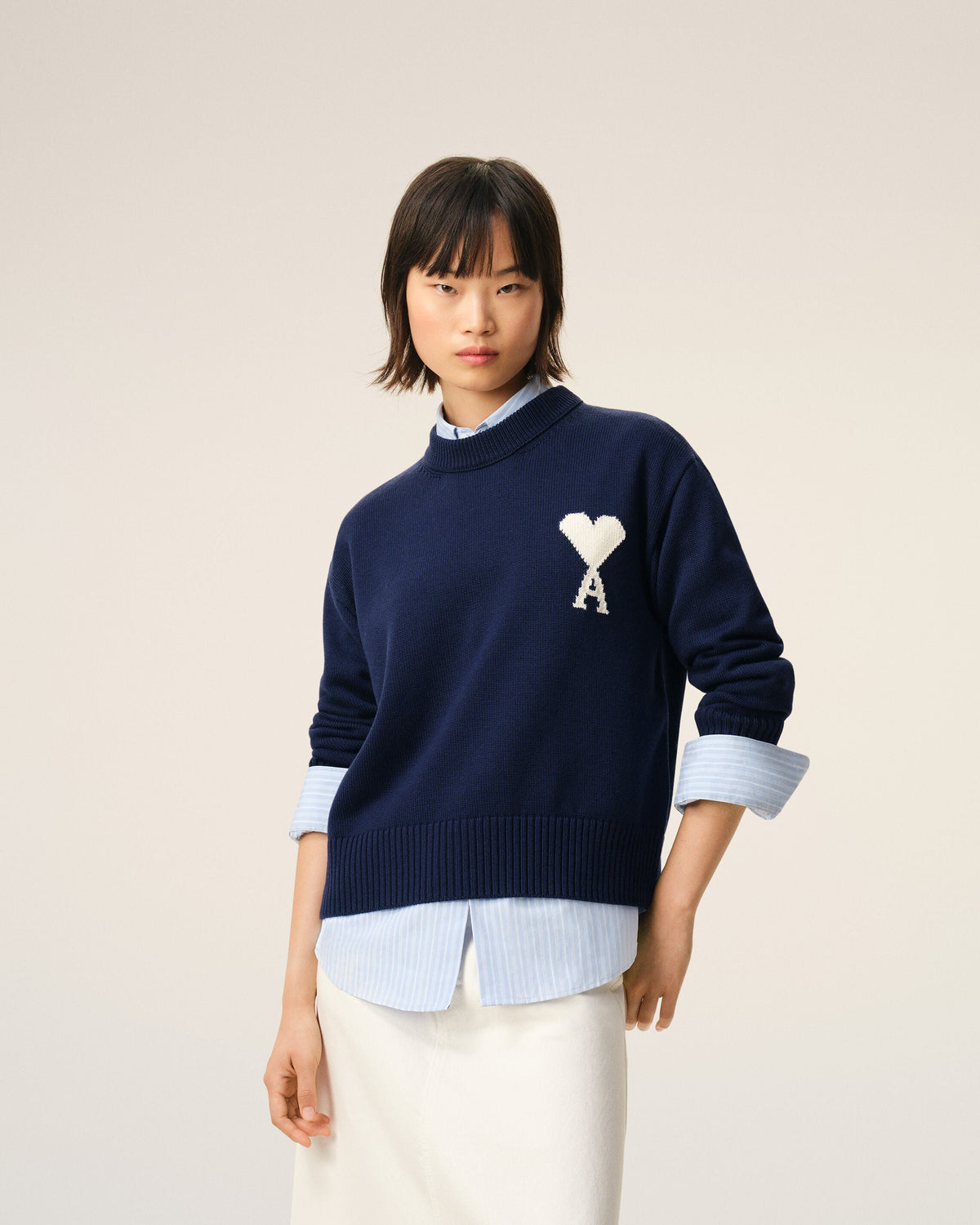 Blue Wool And Cotton Crewneck Ami De Coeur Sweater