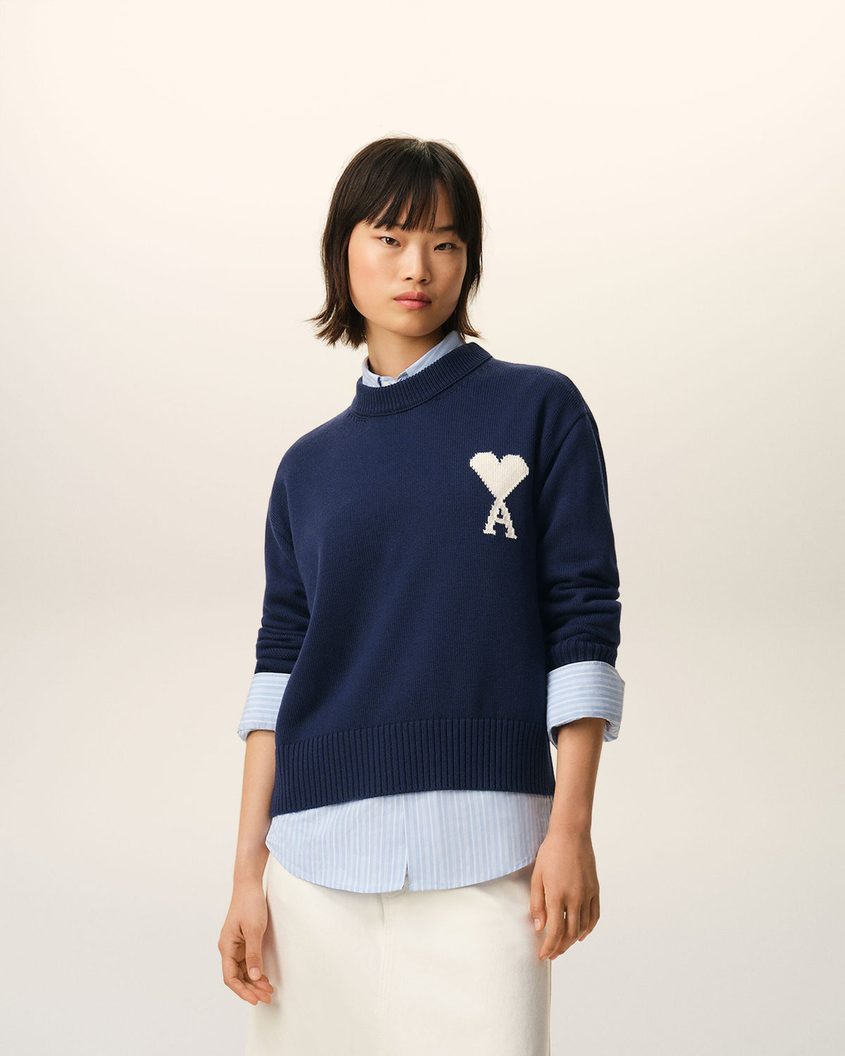 Blue Wool And Cotton Crewneck Ami De Coeur Sweater