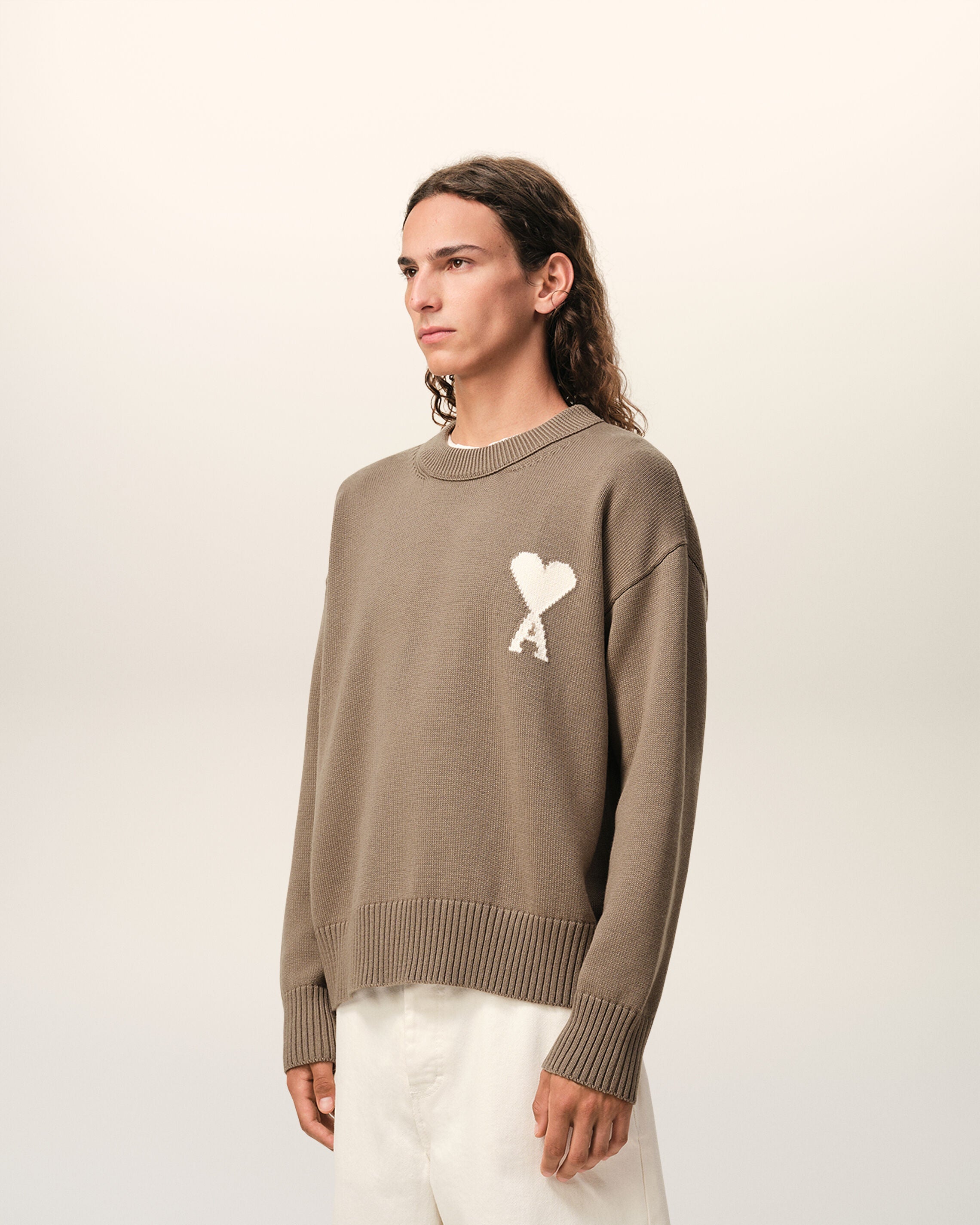 Beige Wool And Cotton Crewneck Ami De Coeur Sweater