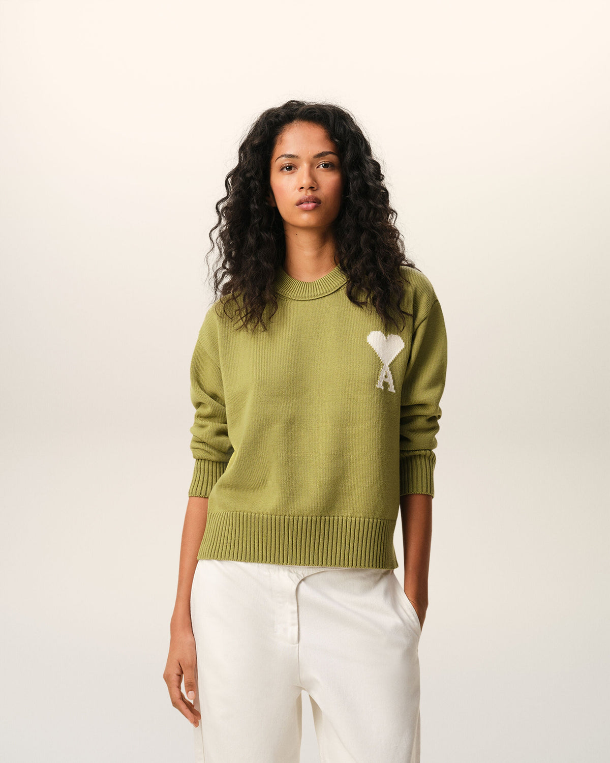Green Wool And Cotton Crewneck Ami De Coeur Sweater