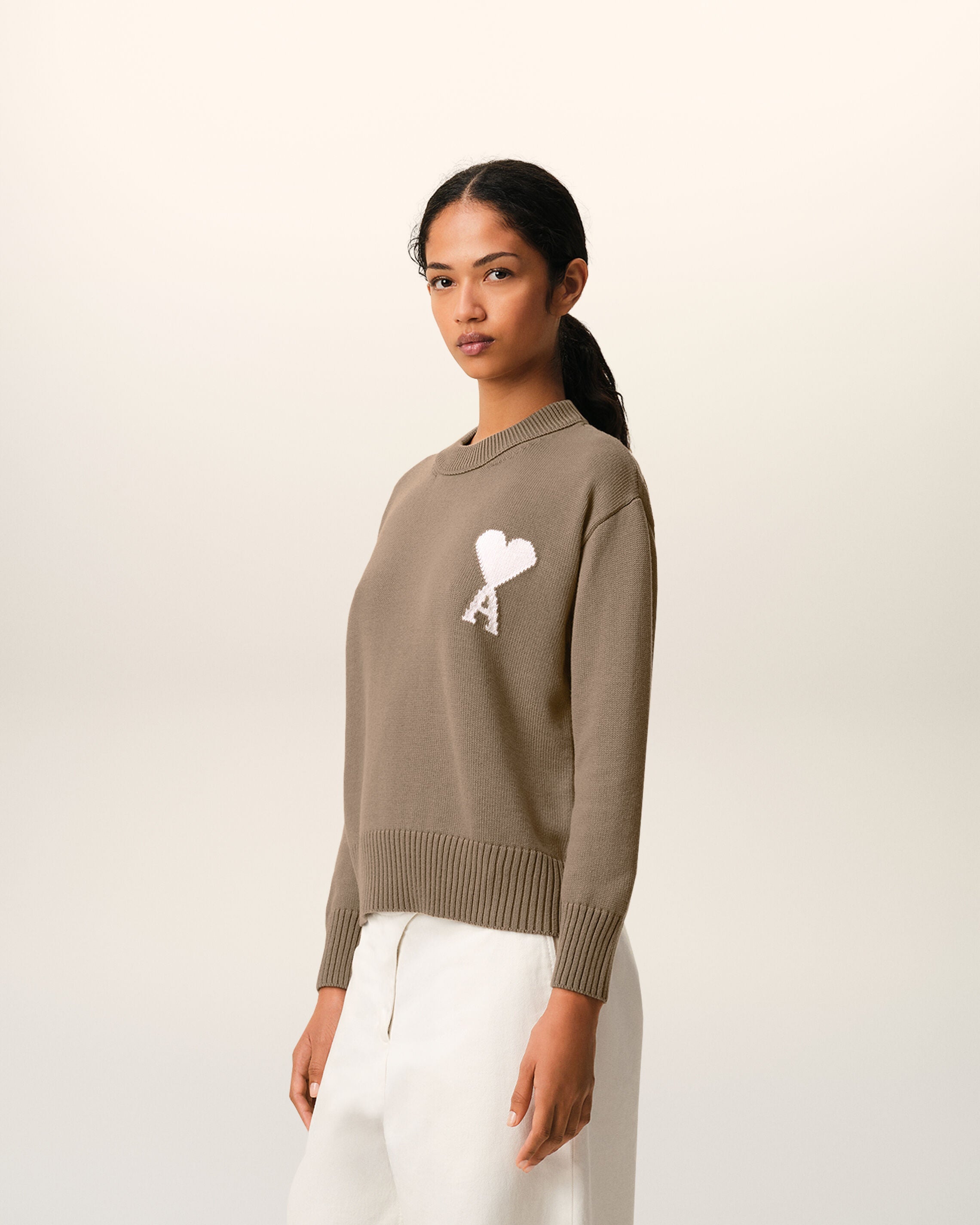 Beige Wool And Cotton Crewneck Ami De Coeur Sweater
