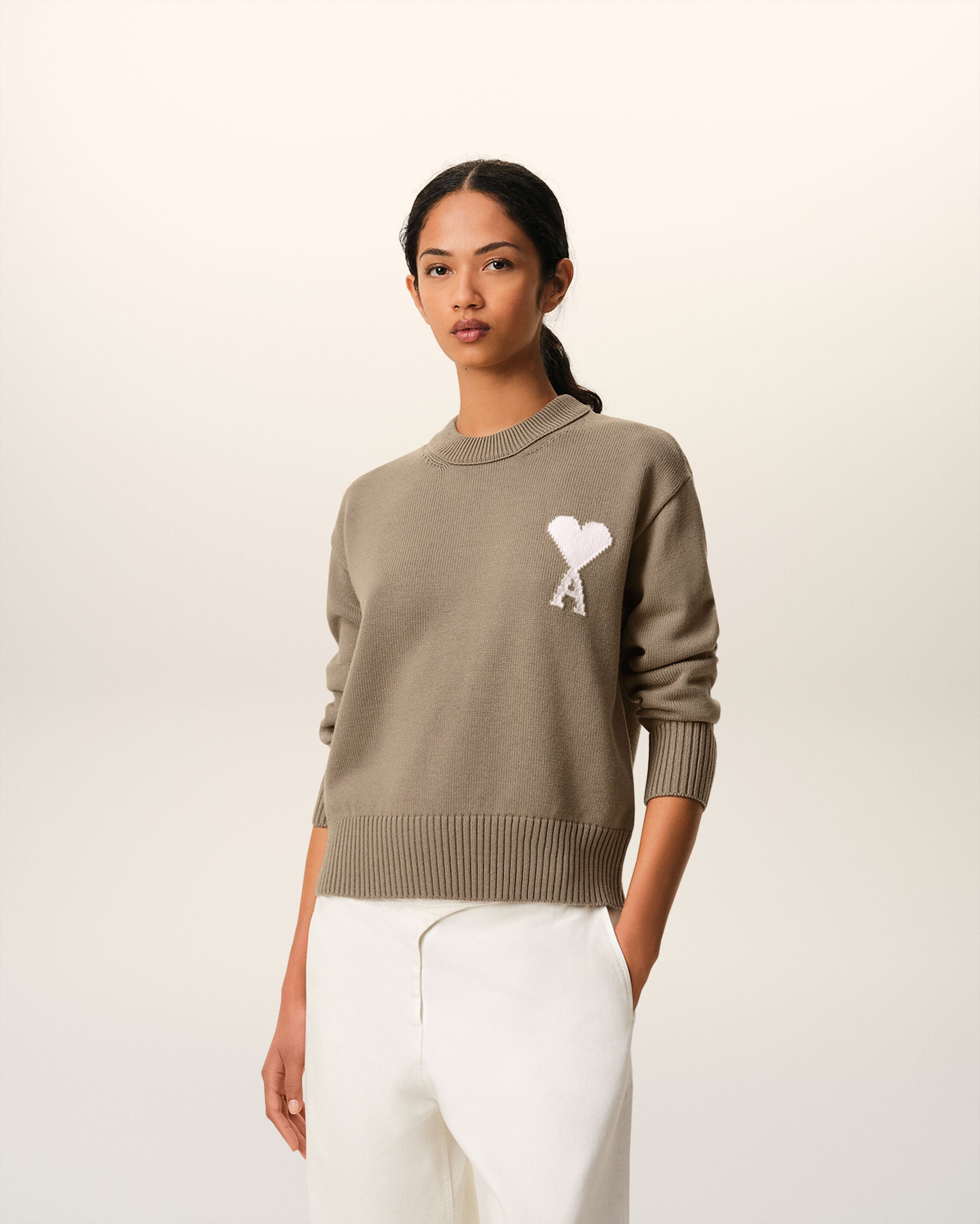 Beige Wool And Cotton Crewneck Ami De Coeur Sweater