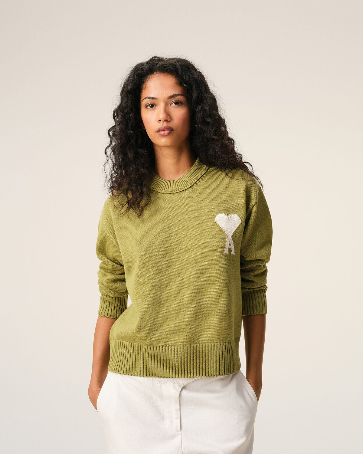 Green Wool And Cotton Crewneck Ami De Coeur Sweater