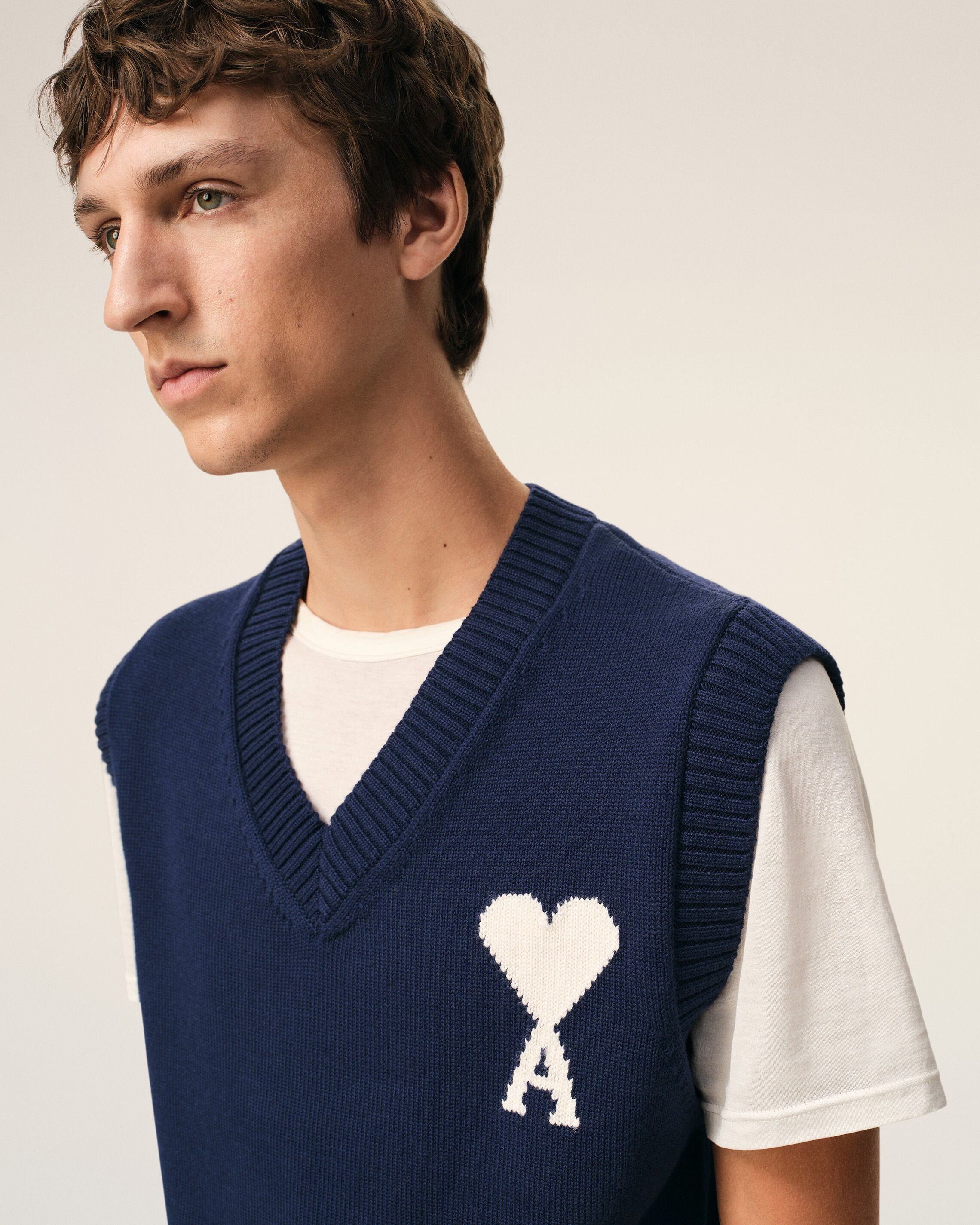 Blue Wool And Cotton Sleeveless Ami De Coeur Sweater