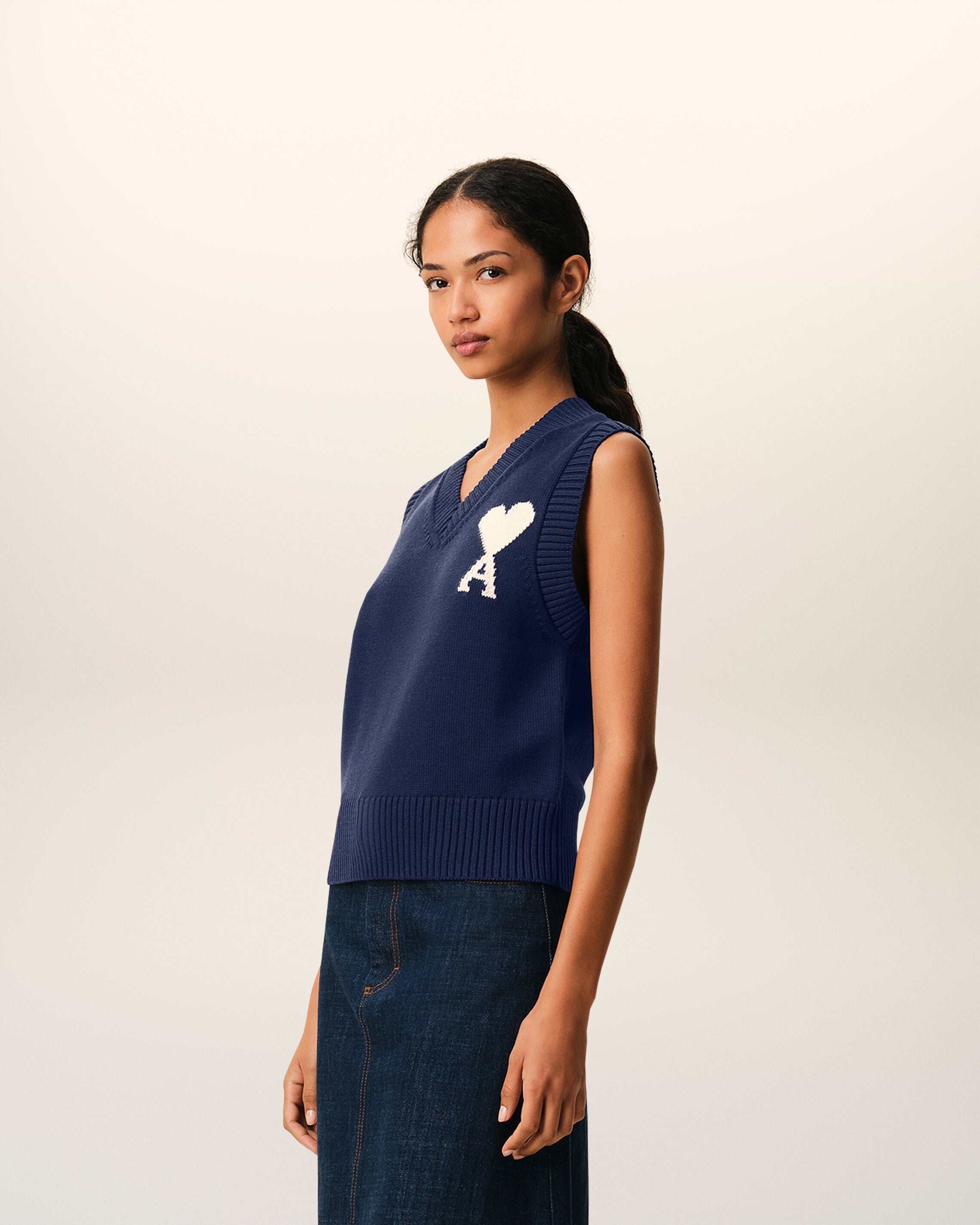 Blue Wool And Cotton Sleeveless Ami De Coeur Sweater
