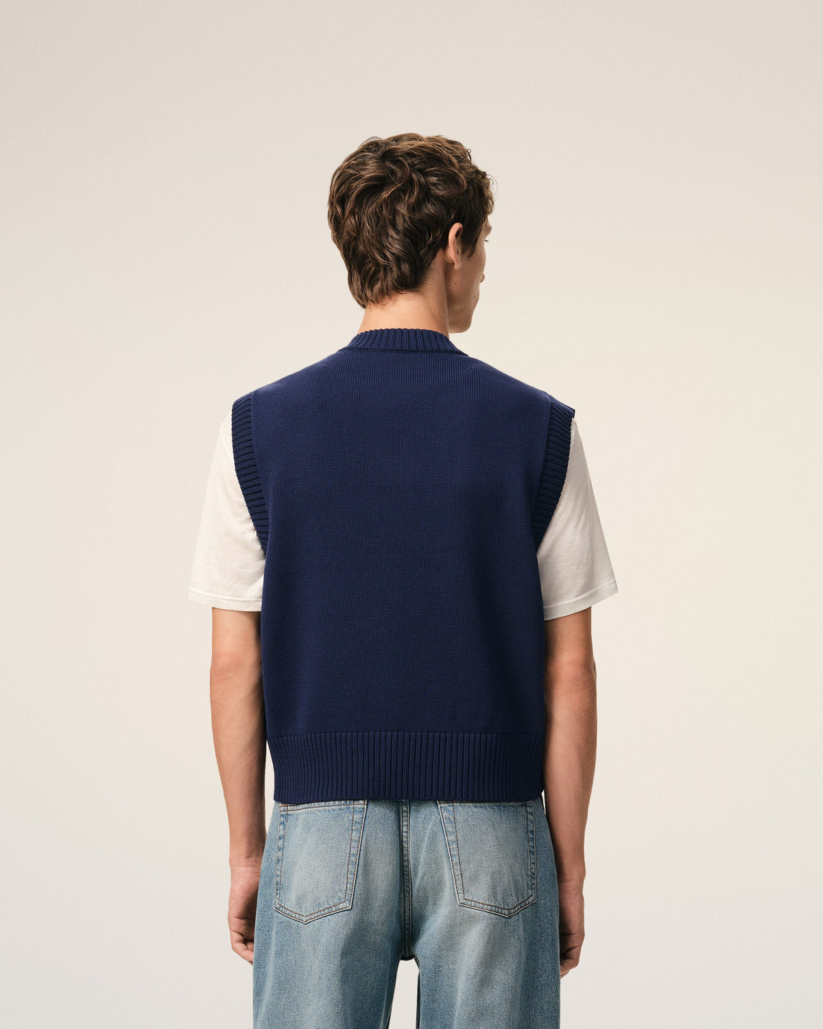 Blue Wool And Cotton Sleeveless Ami De Coeur Sweater