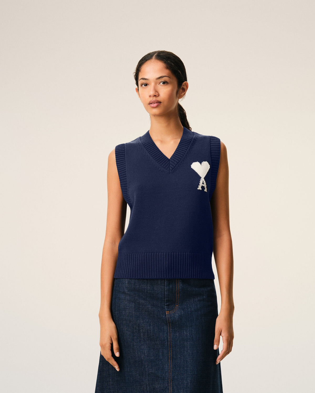 Blue Wool And Cotton Sleeveless Ami De Coeur Sweater