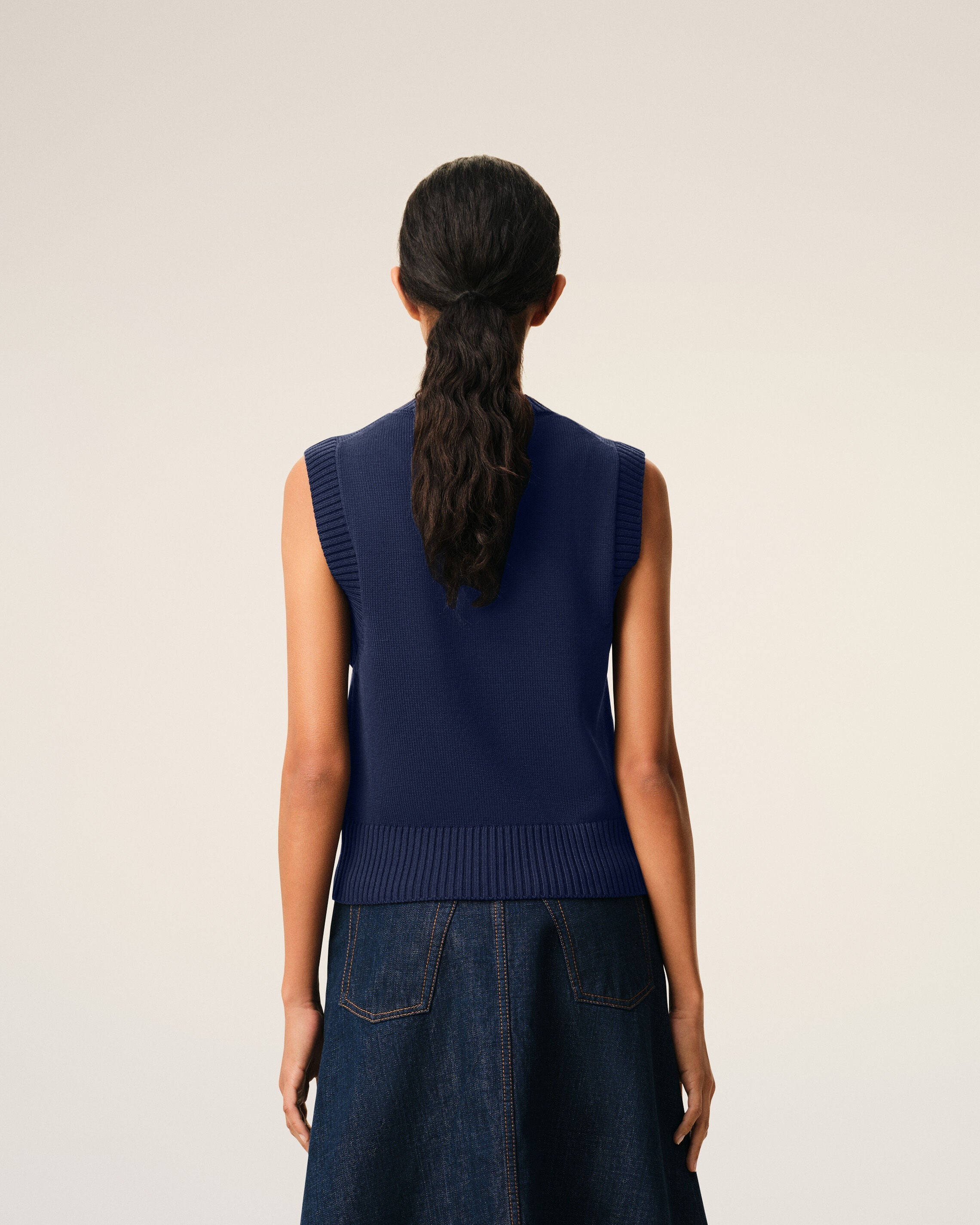 Blue Wool And Cotton Sleeveless Ami De Coeur Sweater