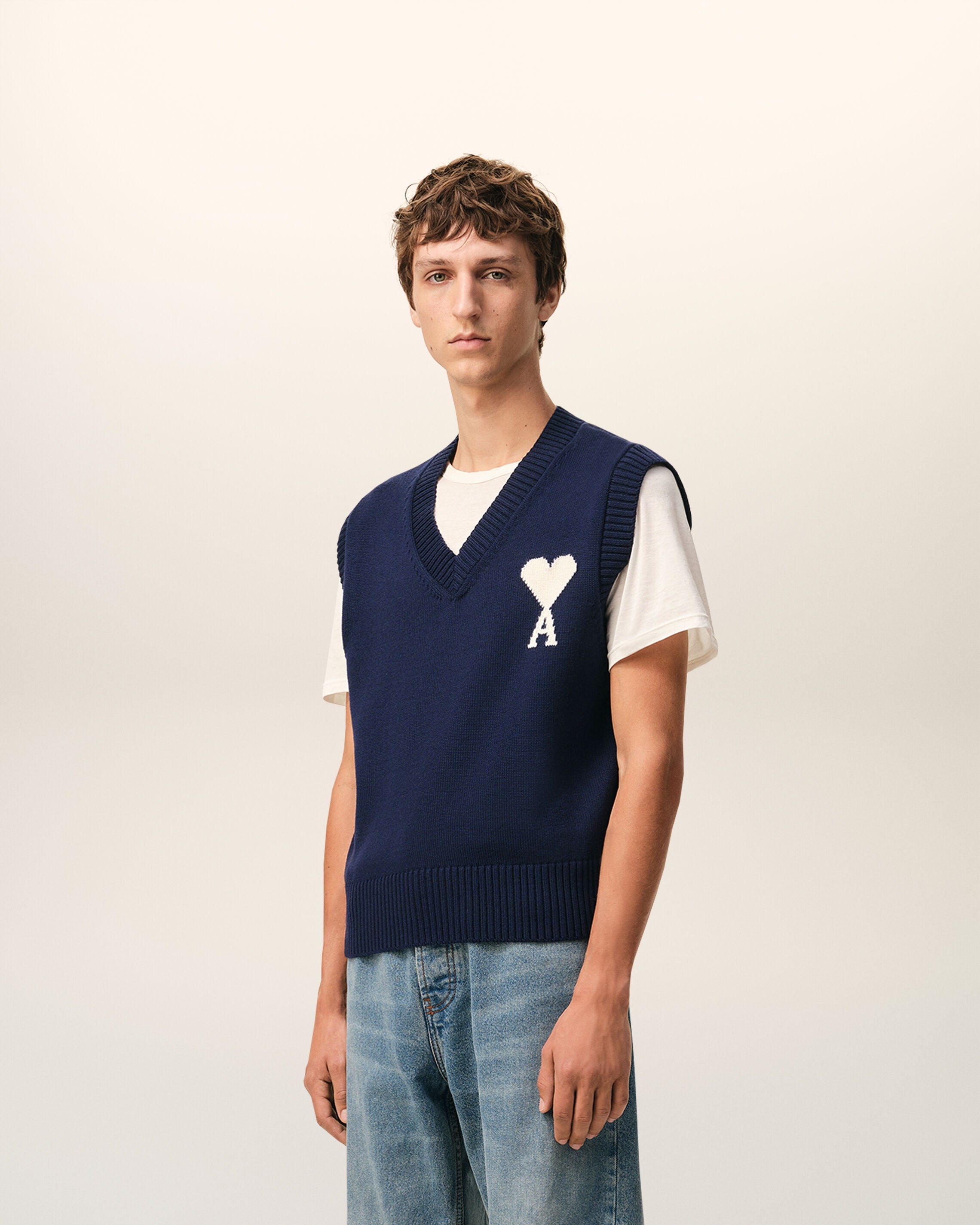 Blue Wool And Cotton Sleeveless Ami De Coeur Sweater
