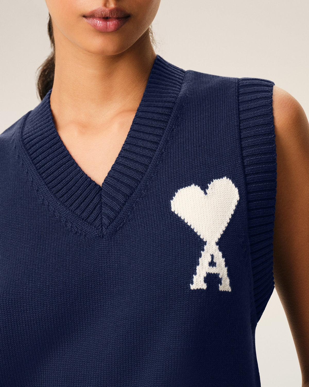 Blue Wool And Cotton Sleeveless Ami De Coeur Sweater