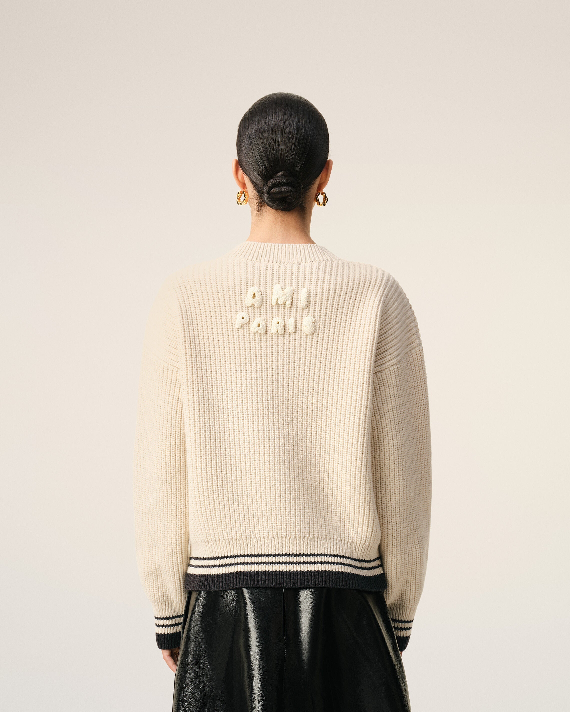 White Ribbed Wool V Neck Ami De Coeur Sweater