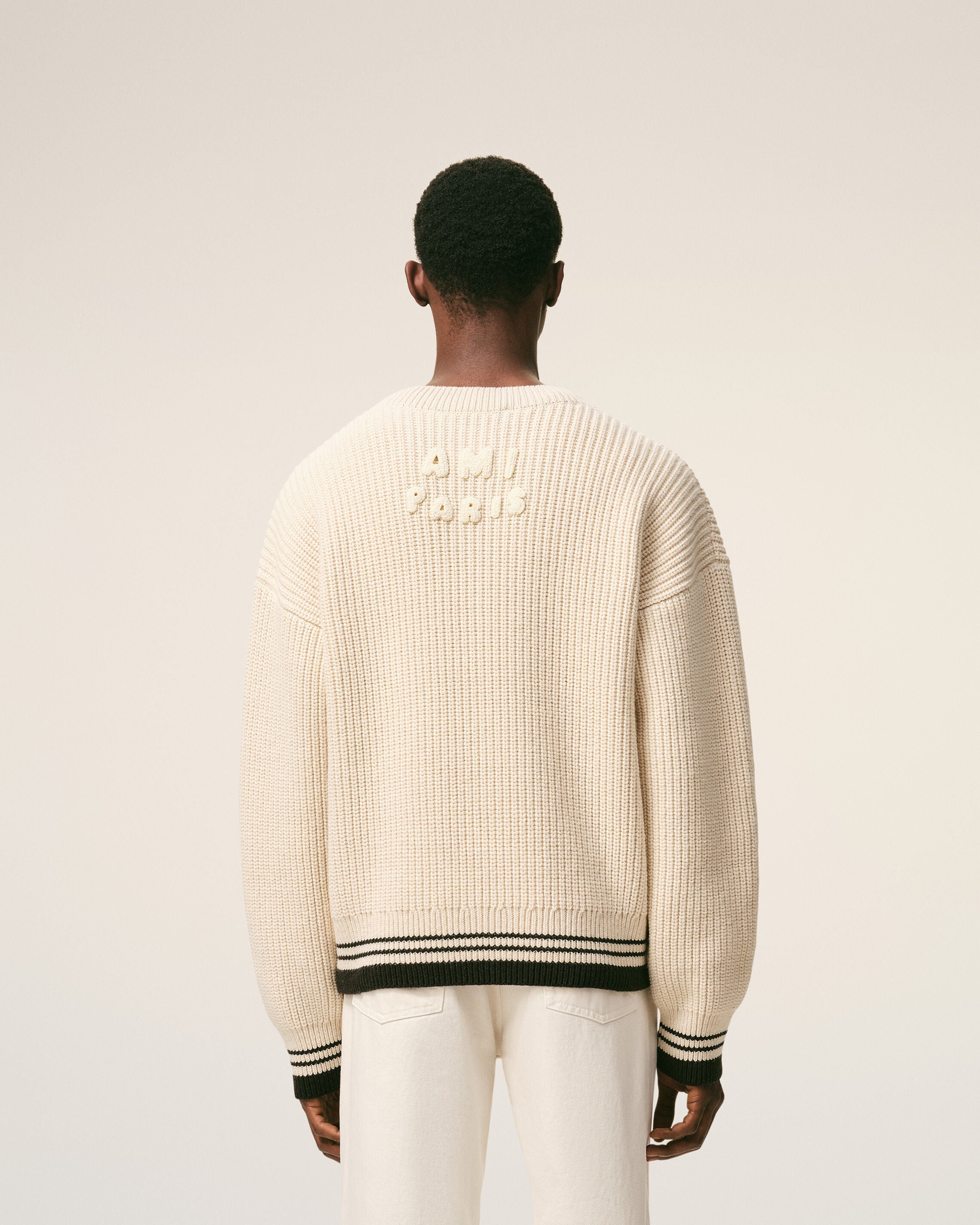 White Ribbed Wool V Neck Ami De Coeur Sweater
