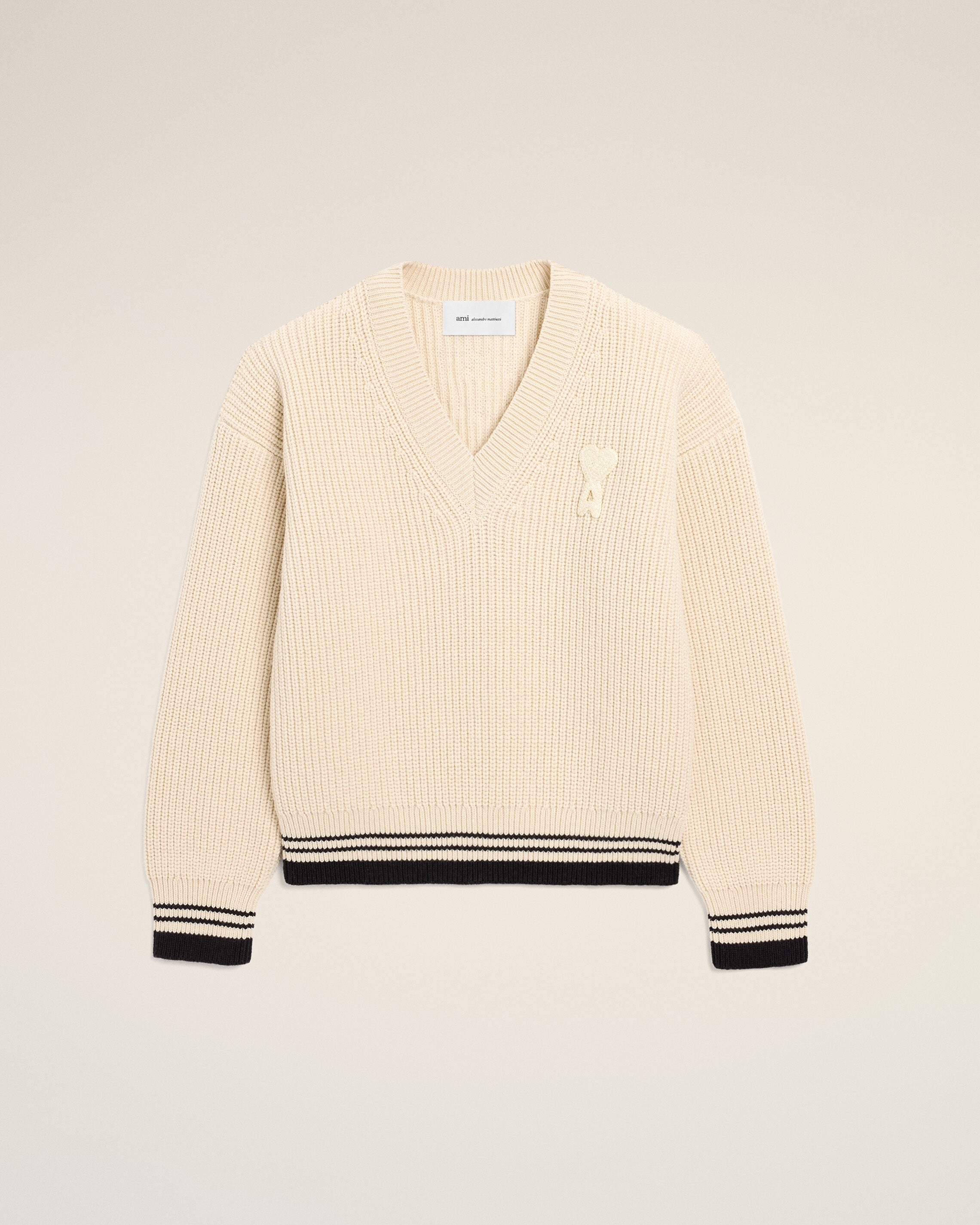 White Ribbed Wool V Neck Ami De Coeur Sweater