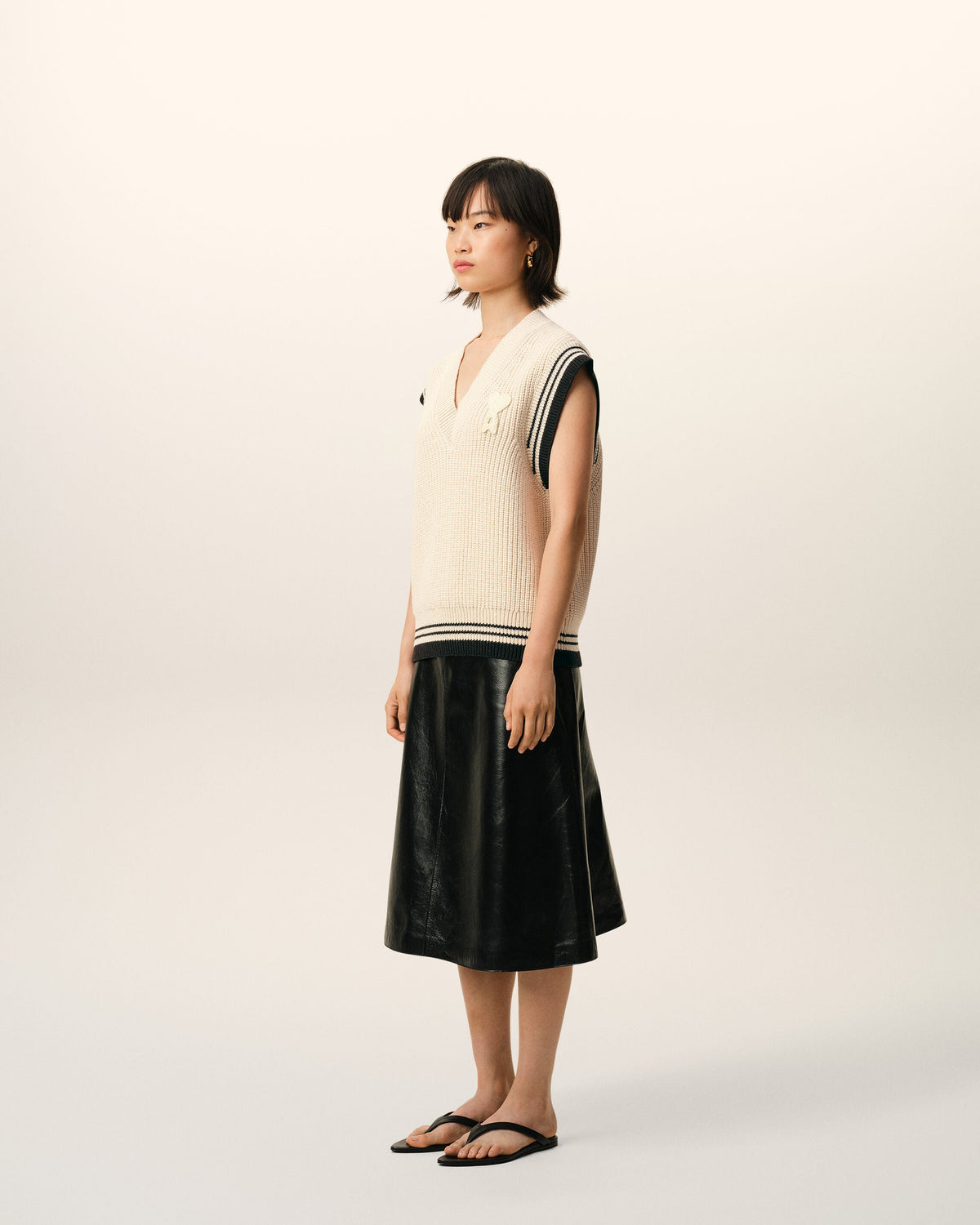 White Ribbed Wool Sleeveless Ami De Coeur Sweater