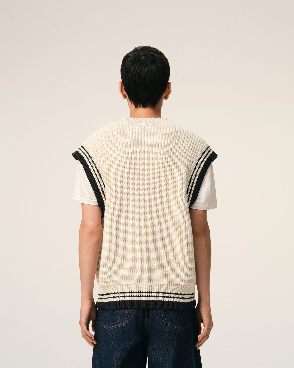 White Ribbed Wool Sleeveless Ami De Coeur Sweater