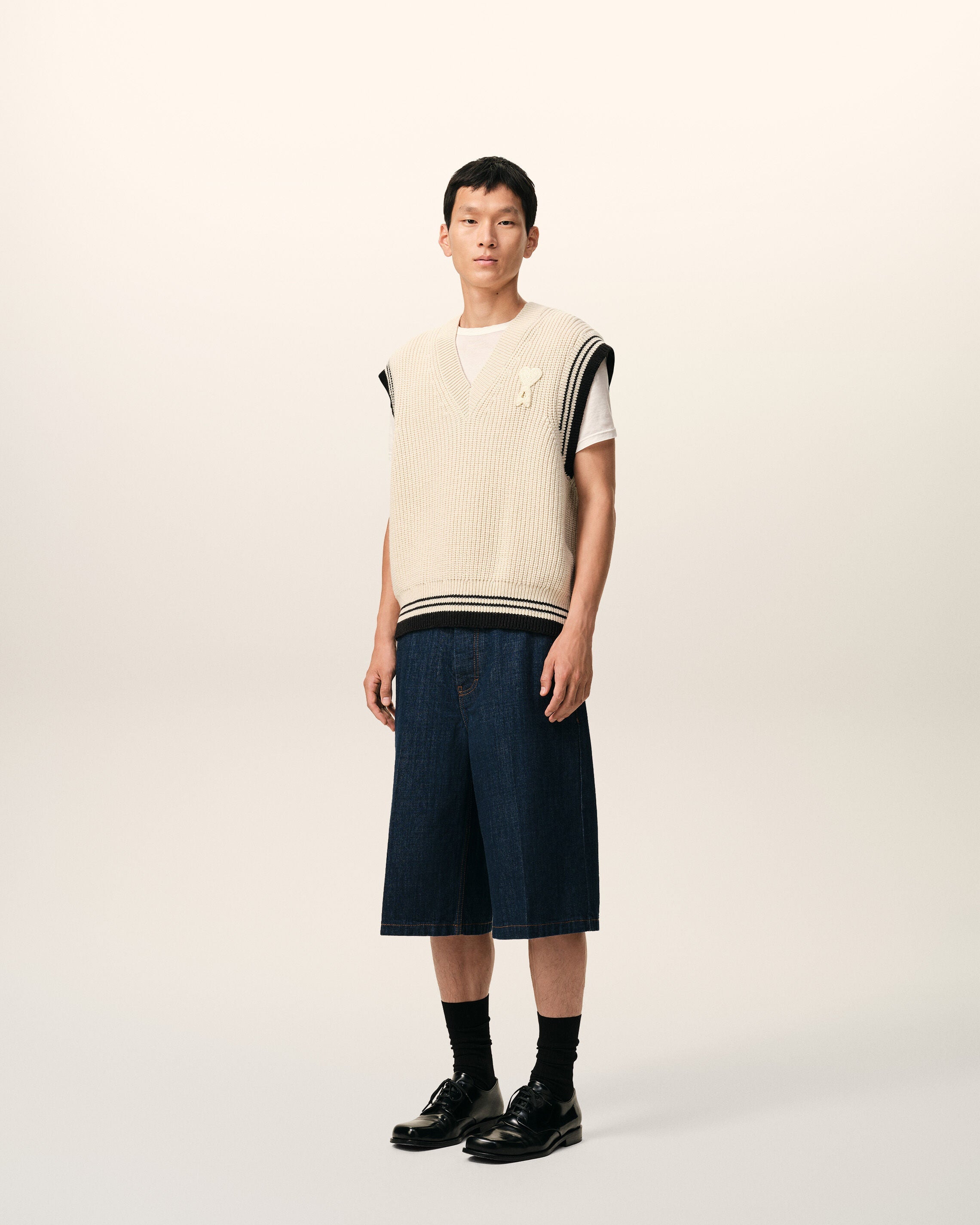 White Ribbed Wool Sleeveless Ami De Coeur Sweater