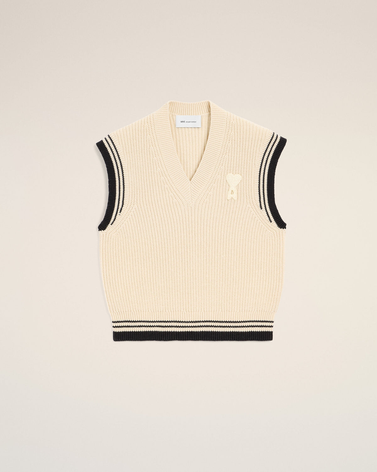 White Ribbed Wool Sleeveless Ami De Coeur Sweater