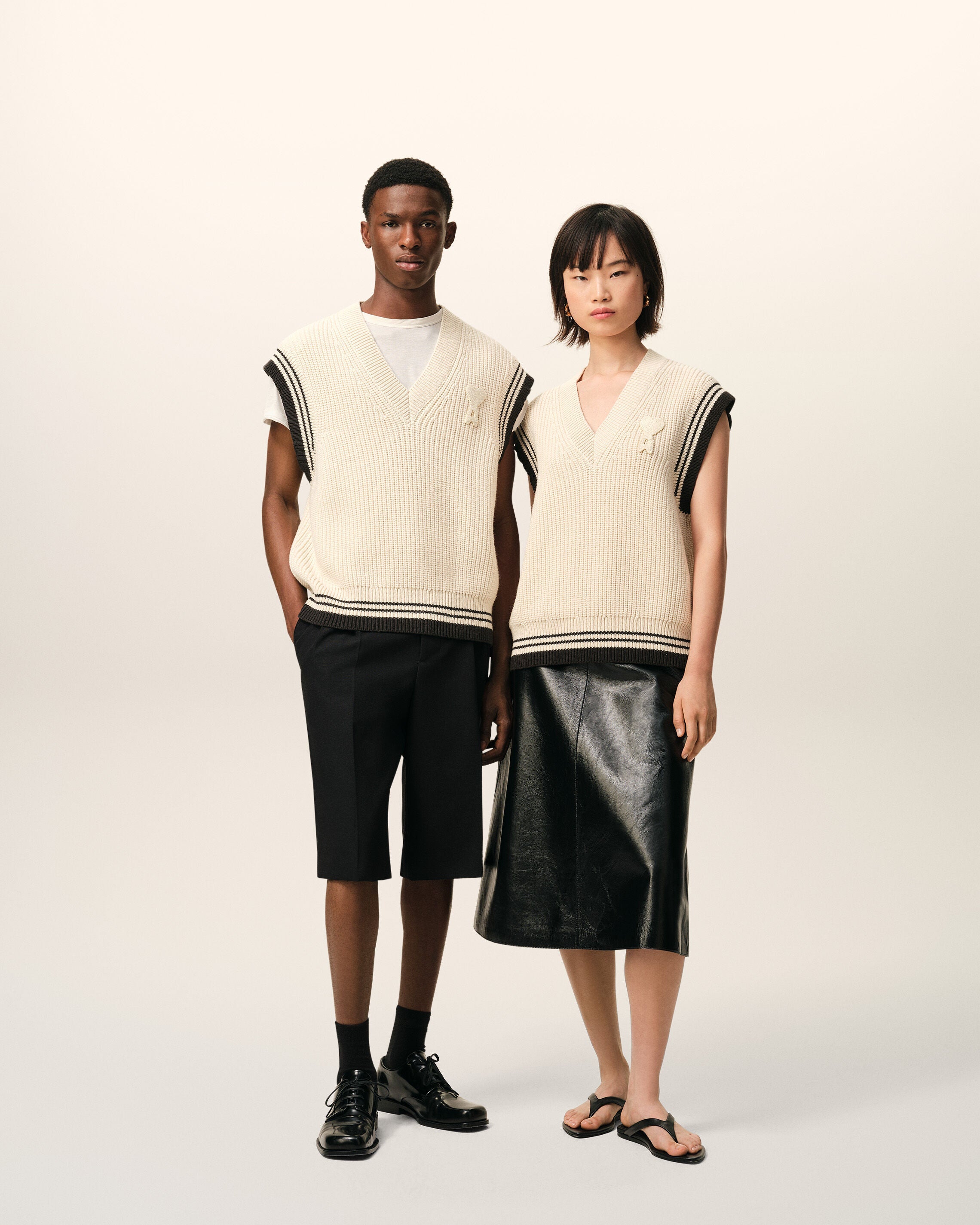 White Ribbed Wool Sleeveless Ami De Coeur Sweater