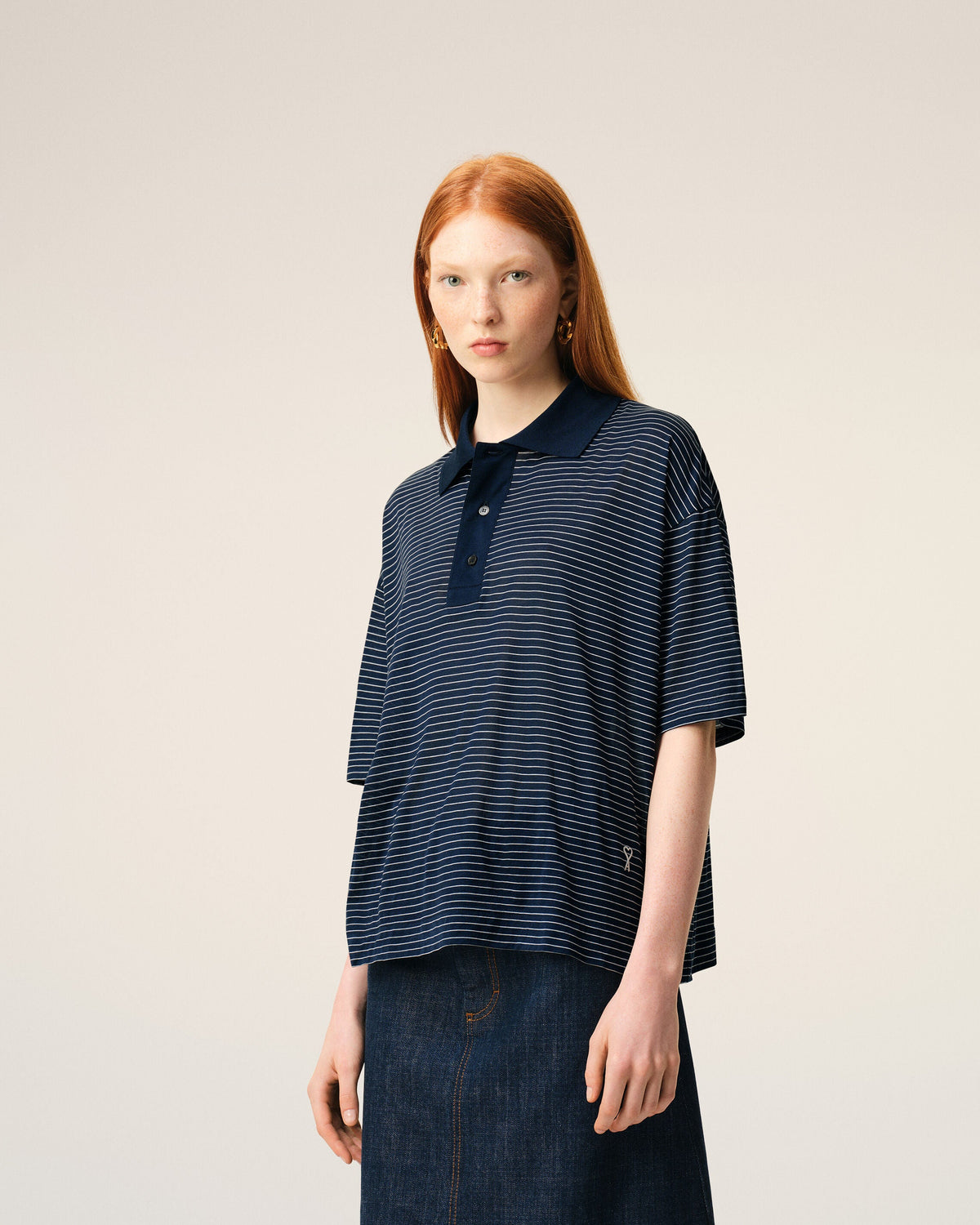 Blue Cotton Striped Ami De Coeur Polo