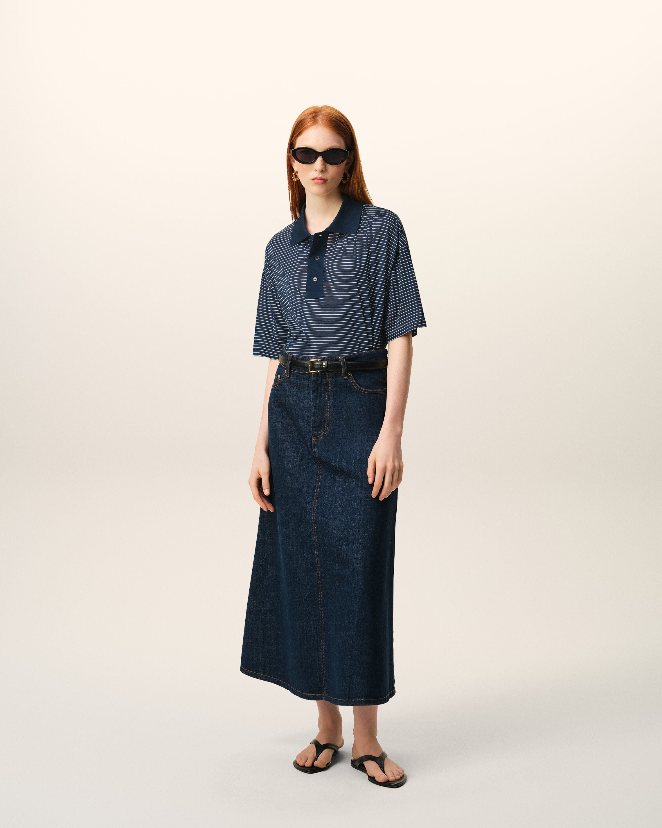 Blue Cotton Striped Ami De Coeur Polo