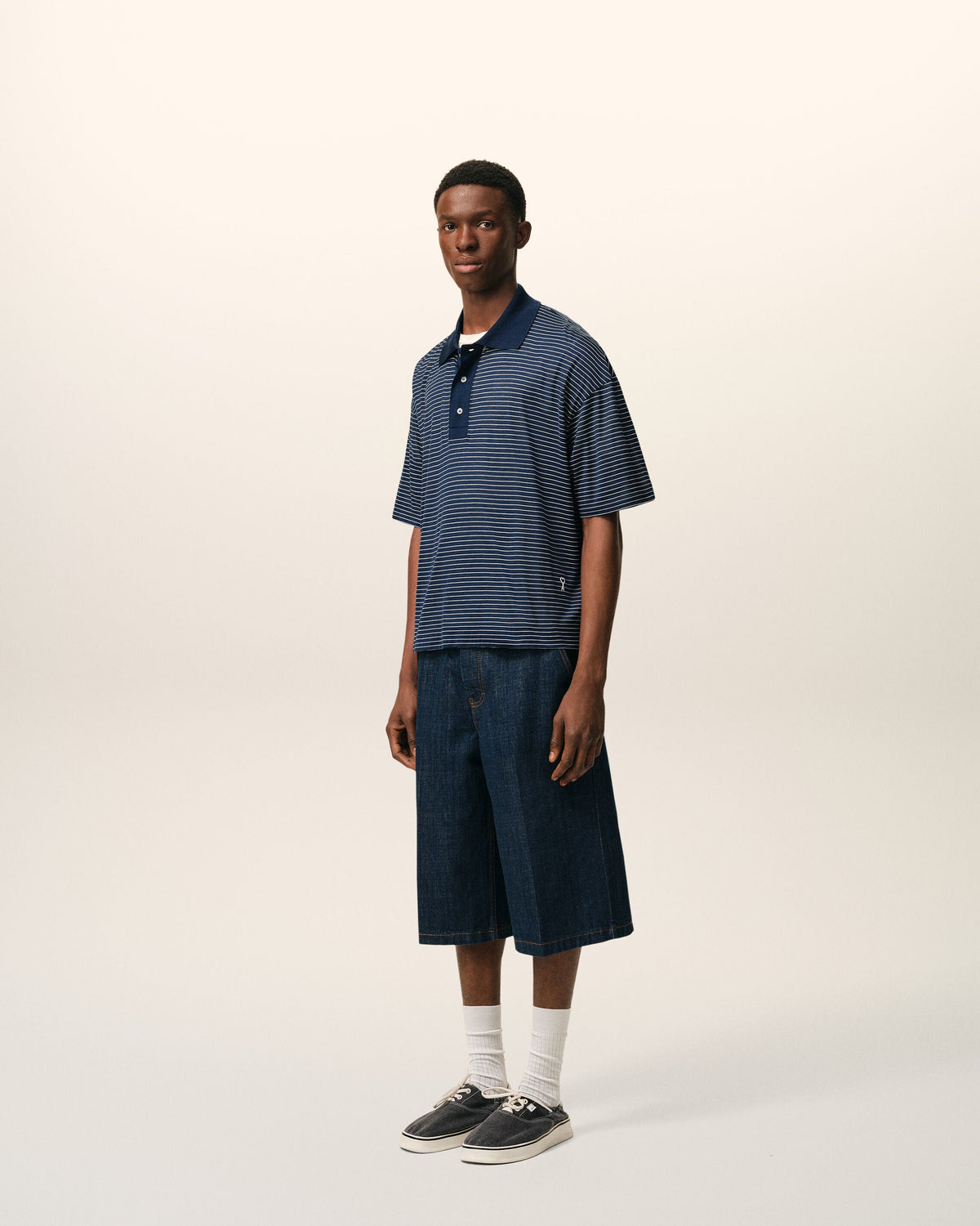 Blue Cotton Striped Ami De Coeur Polo