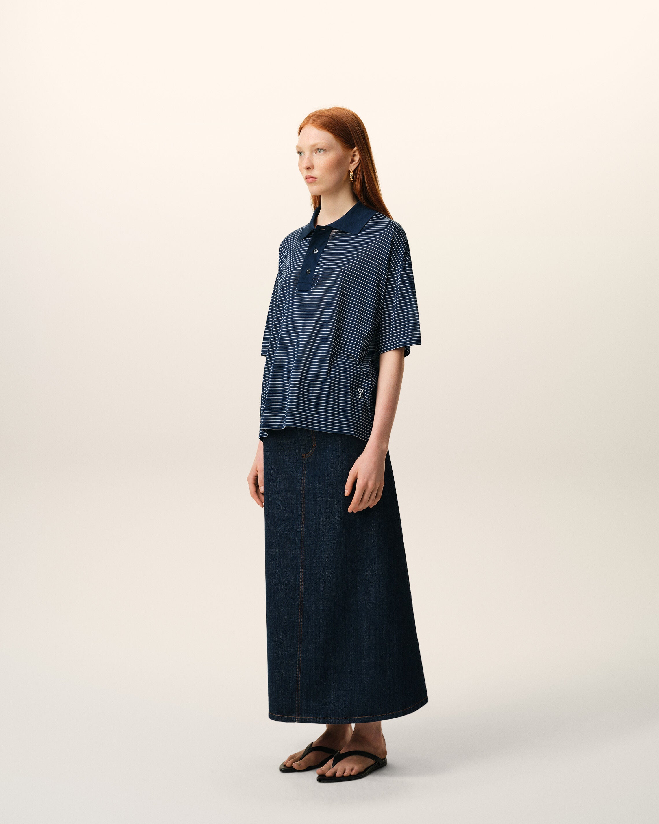 Blue Cotton Striped Ami De Coeur Polo