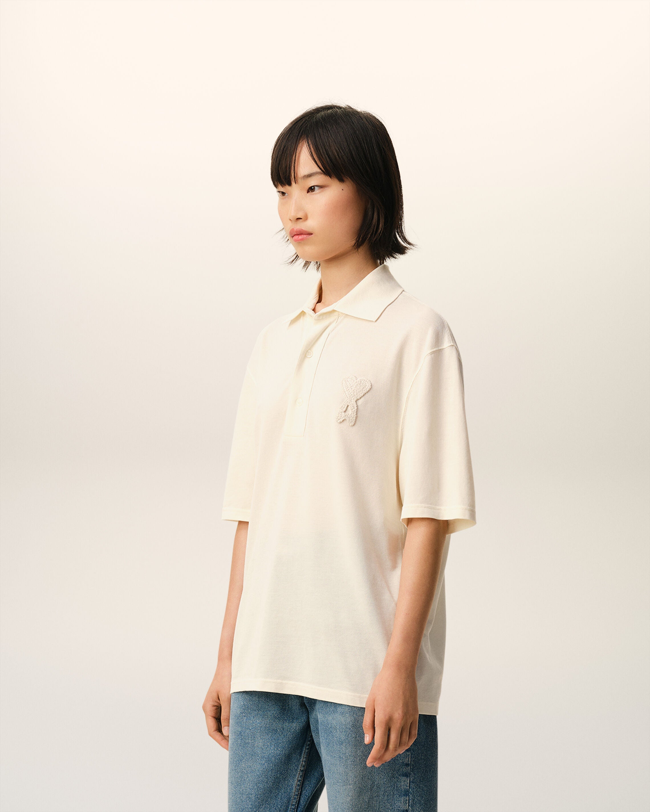 White Cotton Ami De Coeur Knitted Patch Polo