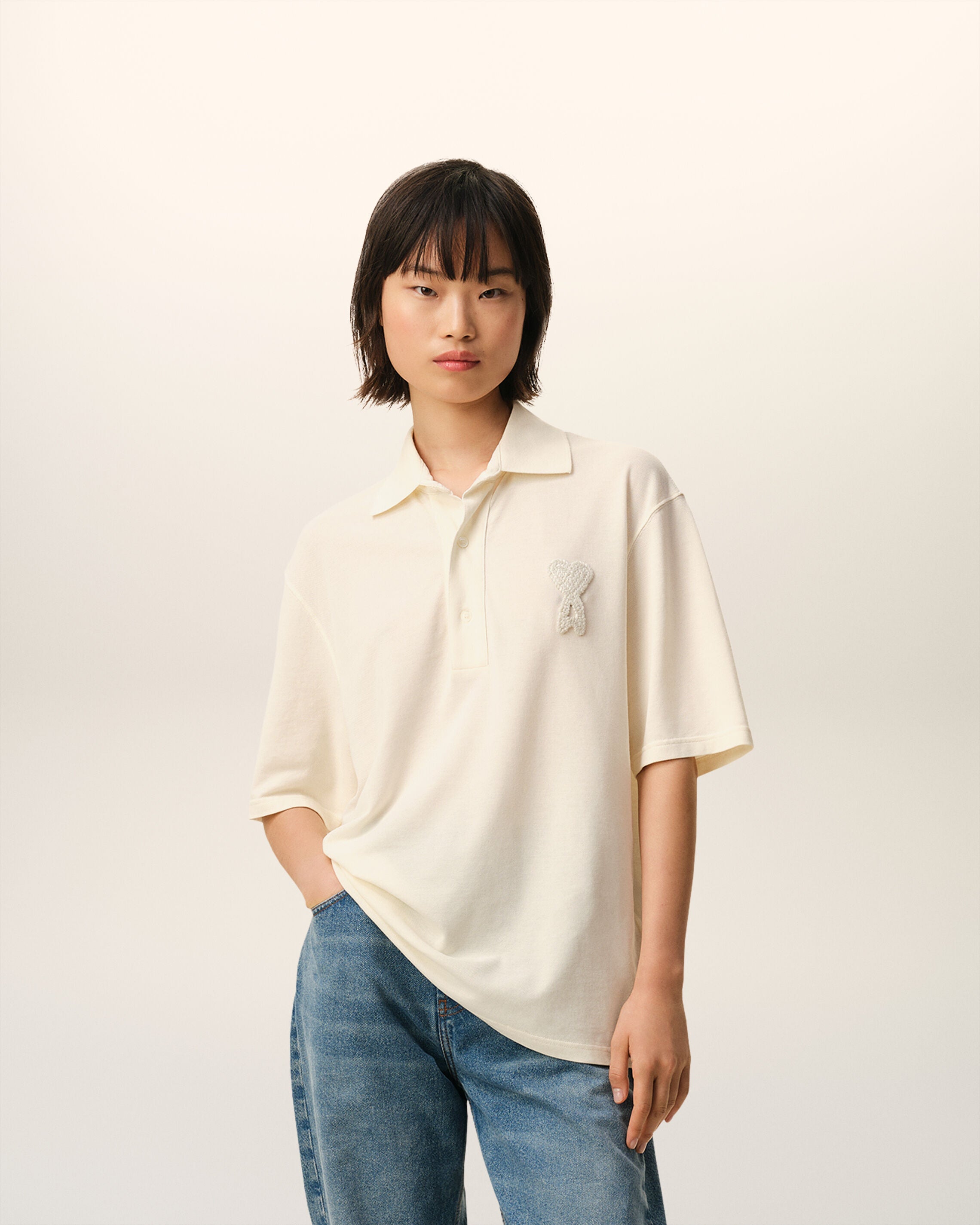 White Cotton Ami De Coeur Knitted Patch Polo
