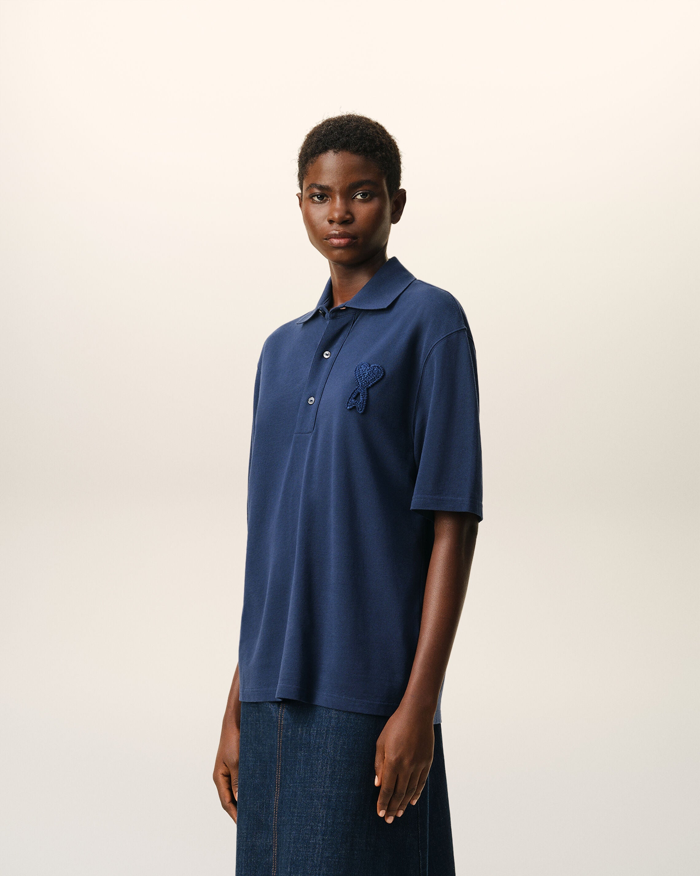 Blue Cotton Ami De Coeur Knitted Patch Polo